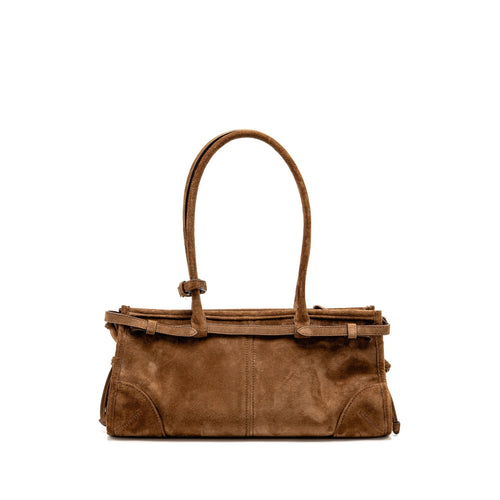 PRADA MEDIUM BONNIE HANDBAG SUEDE LEATHER BROWN GHW