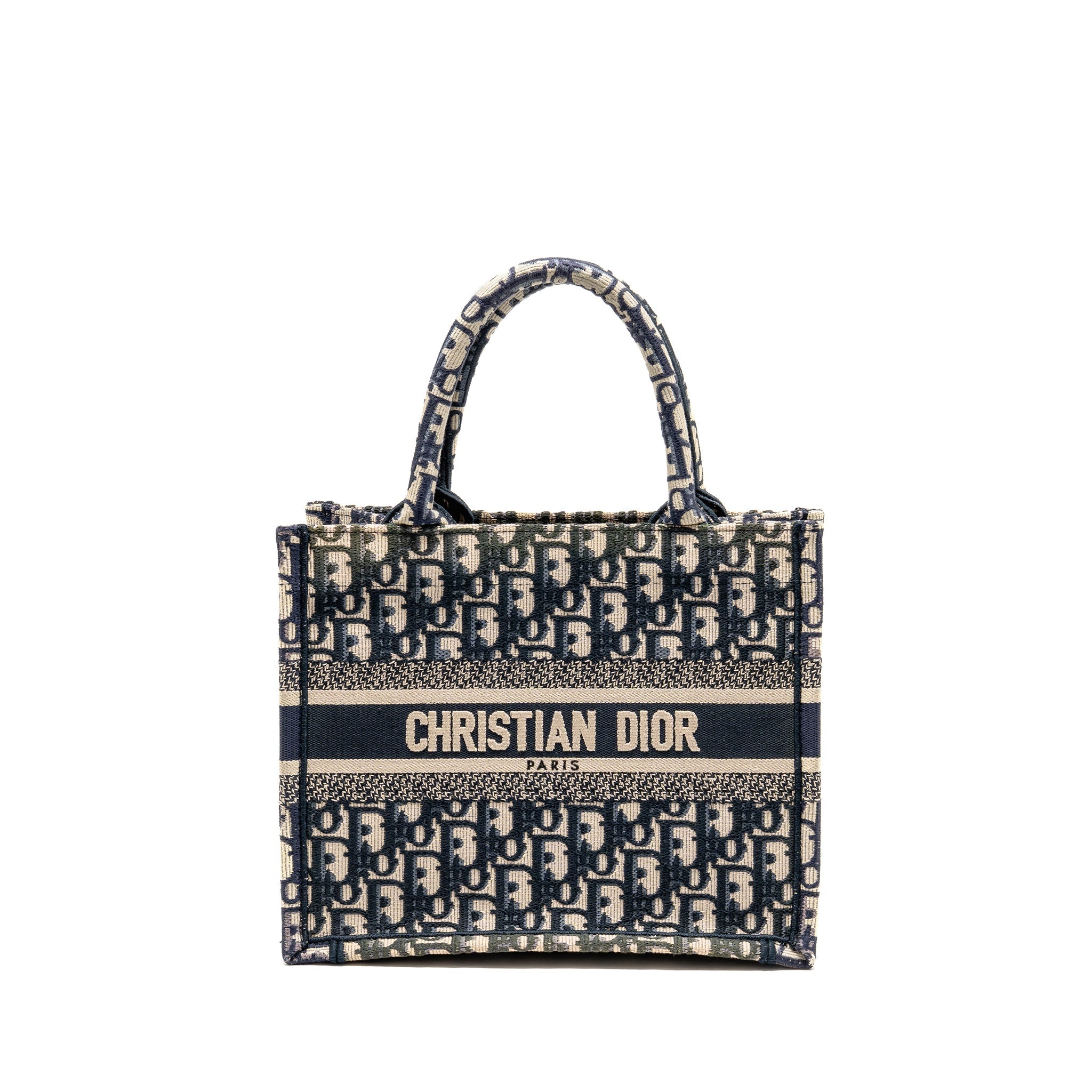 DIOR SMALL BOOK TOTE BLUE/ECRU DIOR OBLIQUE EMBROIDRY