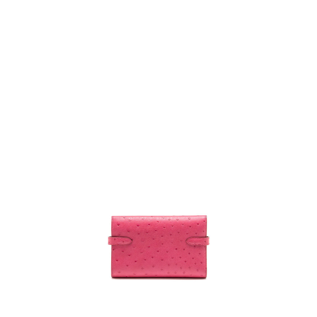 HERMES KELLY COMPACT WALLET OSTRICH ROSE TYRIEN SHW