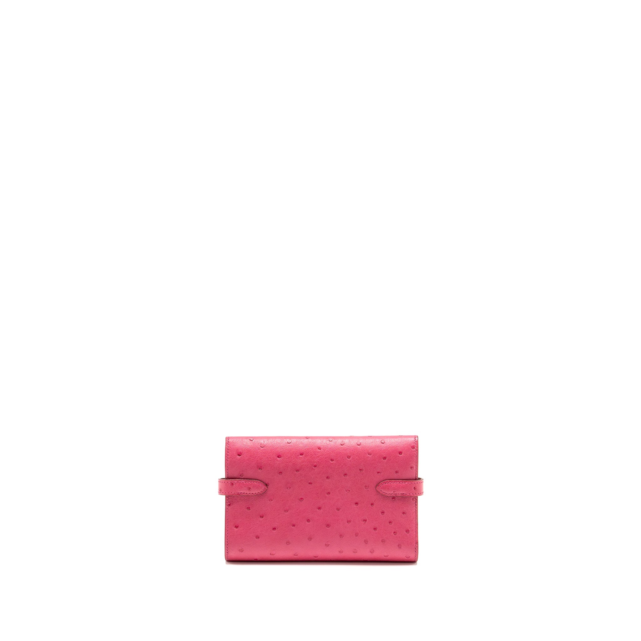 HERMES KELLY COMPACT WALLET OSTRICH ROSE TYRIEN SHW