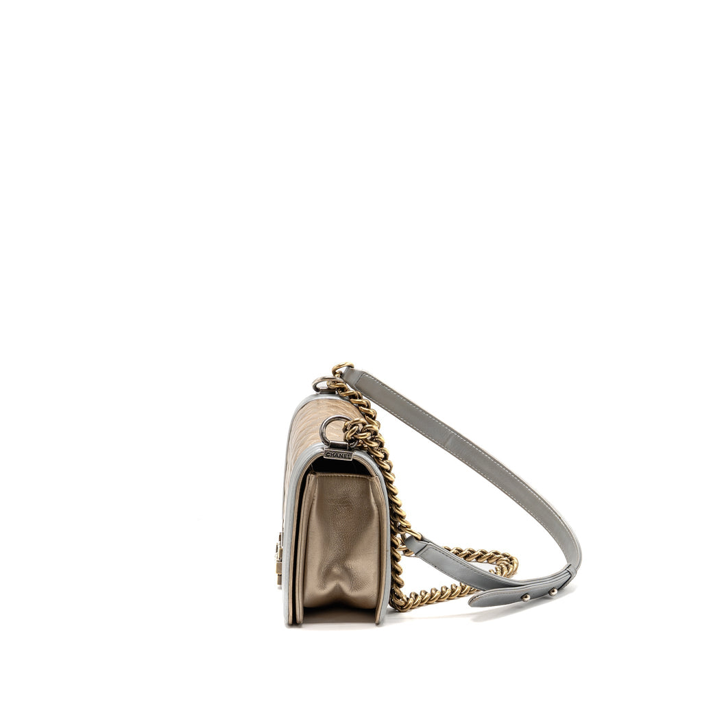 CHANEL MEDIUM BOY BAG METALLIZED CALFSKIN BRONZE/SILVER MULTICOLOURED HARDWARE