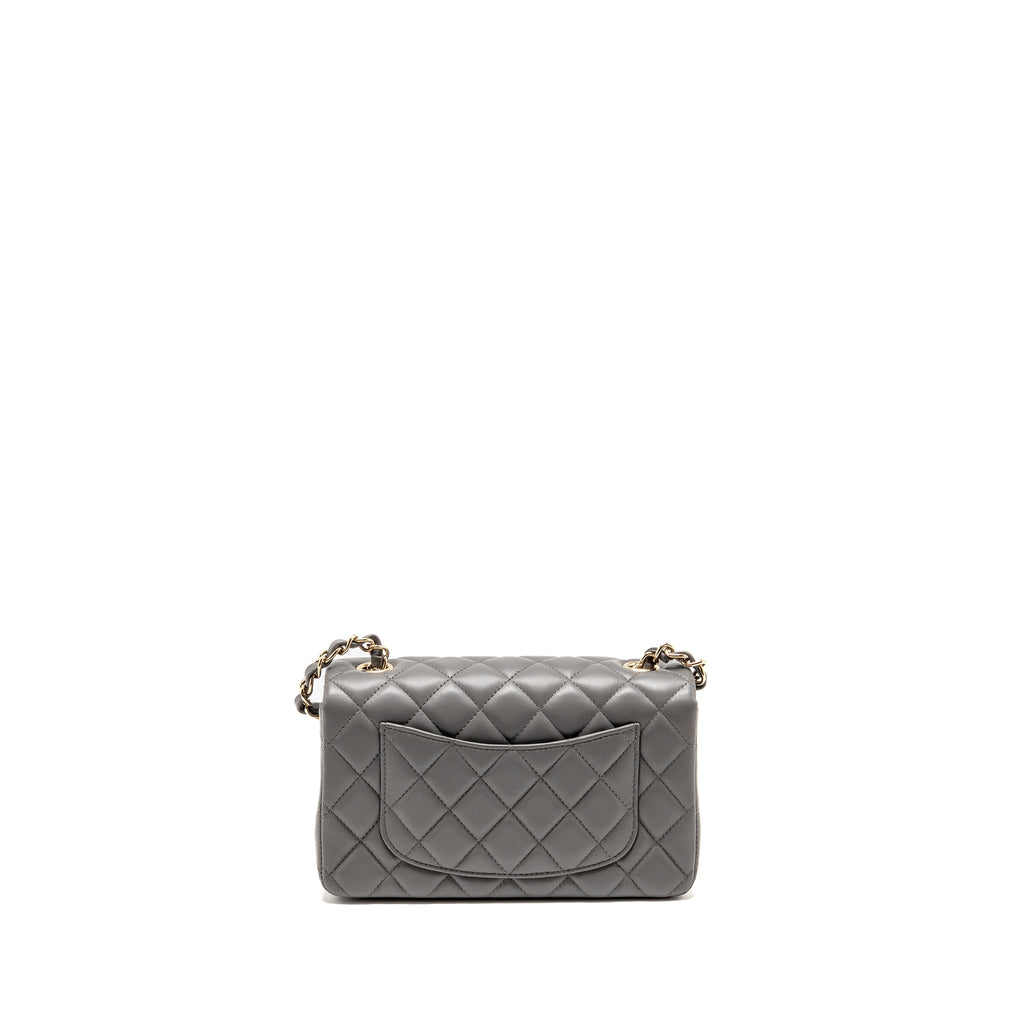 CHANEL MINI RECTANGULAR FLAP BAG LAMBSKIN GREY LGHW (MICROCHIP)