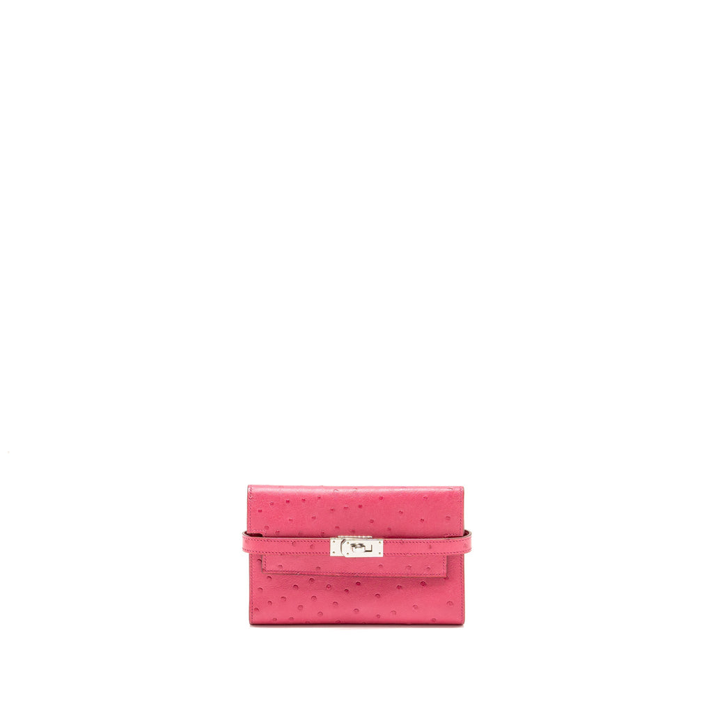 HERMES KELLY COMPACT WALLET OSTRICH ROSE TYRIEN SHW