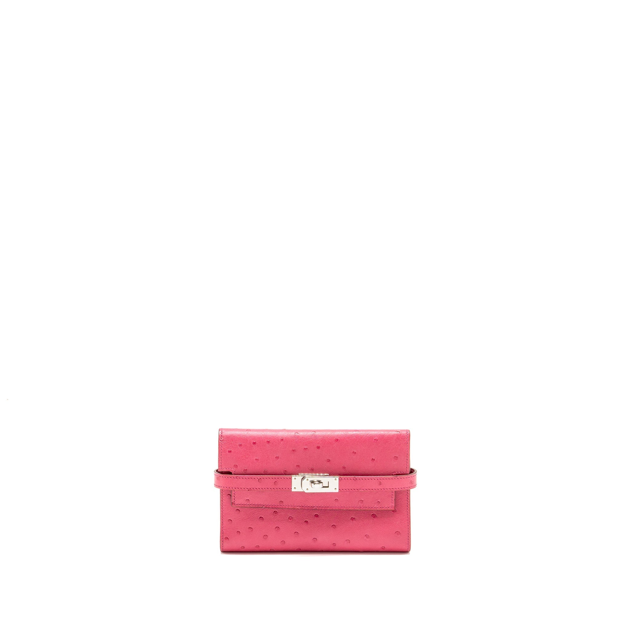 HERMES KELLY COMPACT WALLET OSTRICH ROSE TYRIEN SHW