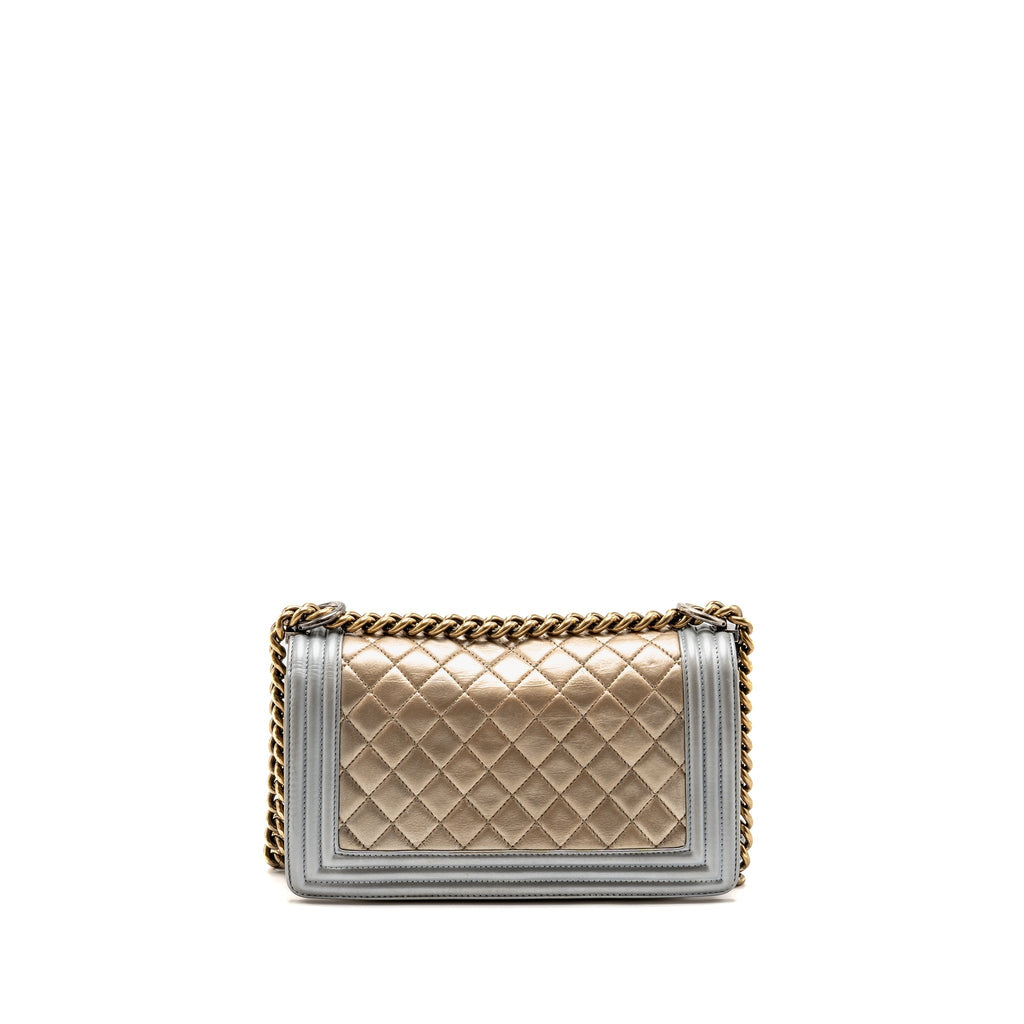 CHANEL MEDIUM BOY BAG METALLIZED CALFSKIN BRONZE/SILVER MULTICOLOURED HARDWARE