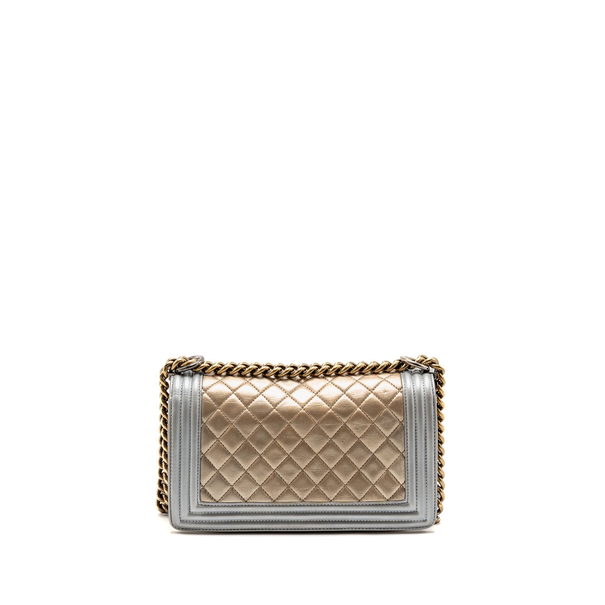 CHANEL MEDIUM BOY BAG METALLIZED CALFSKIN BRONZE/SILVER MULTICOLOURED HARDWARE