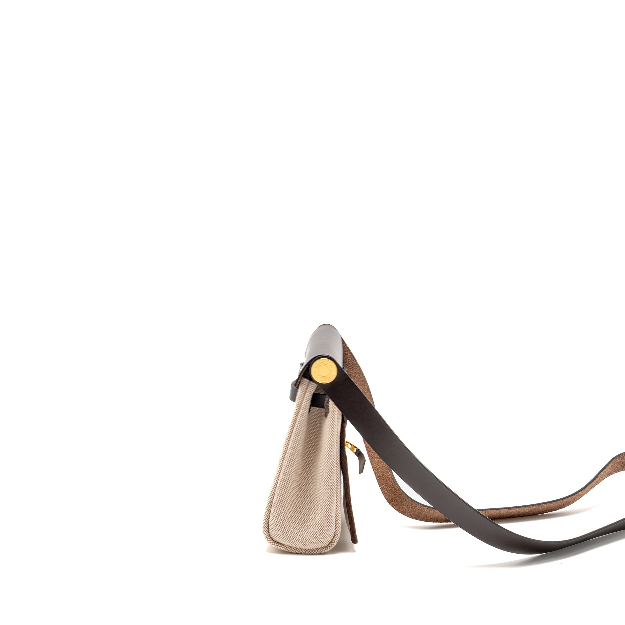 HERMES HERBAGMINI CANVAS/HUNTER LEATHER ECRU-BEIGE/EBENE GHW