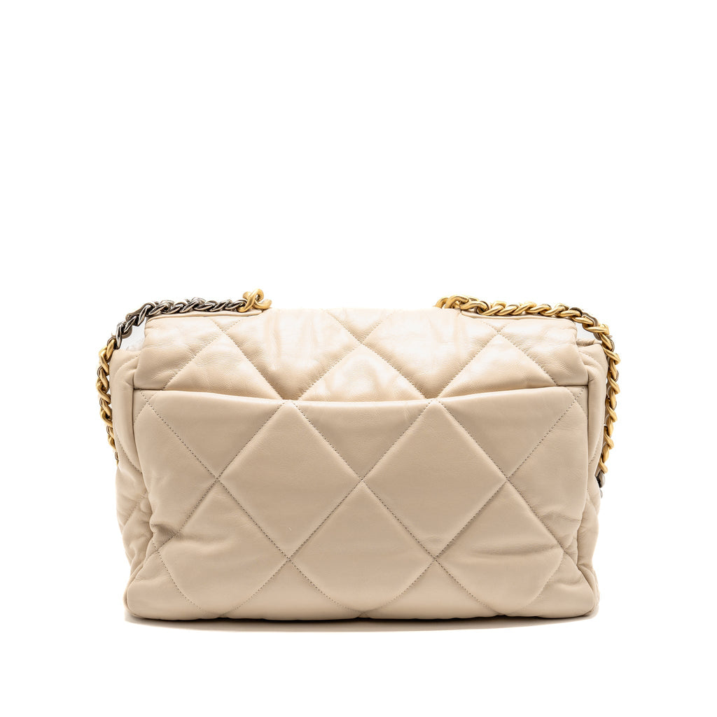 CHANEL MAXI 19 BAG GOATSKIN BEIGE MULTICOLOR HARDWARE