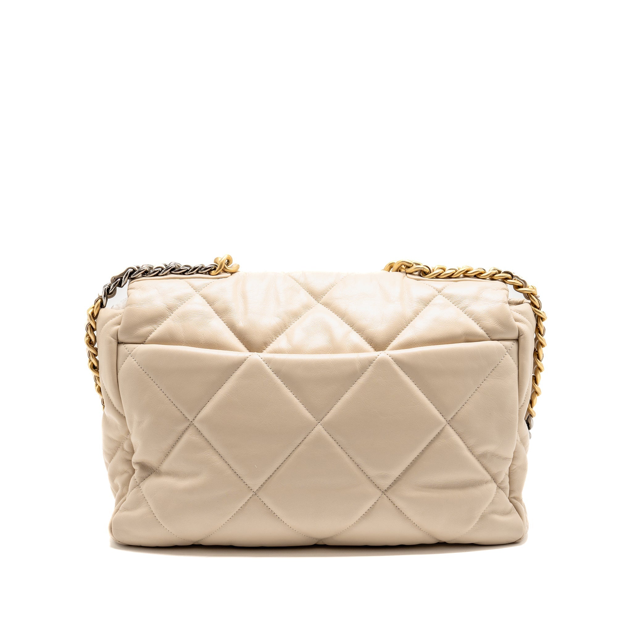 CHANEL MAXI 19 BAG GOATSKIN BEIGE MULTICOLOR HARDWARE