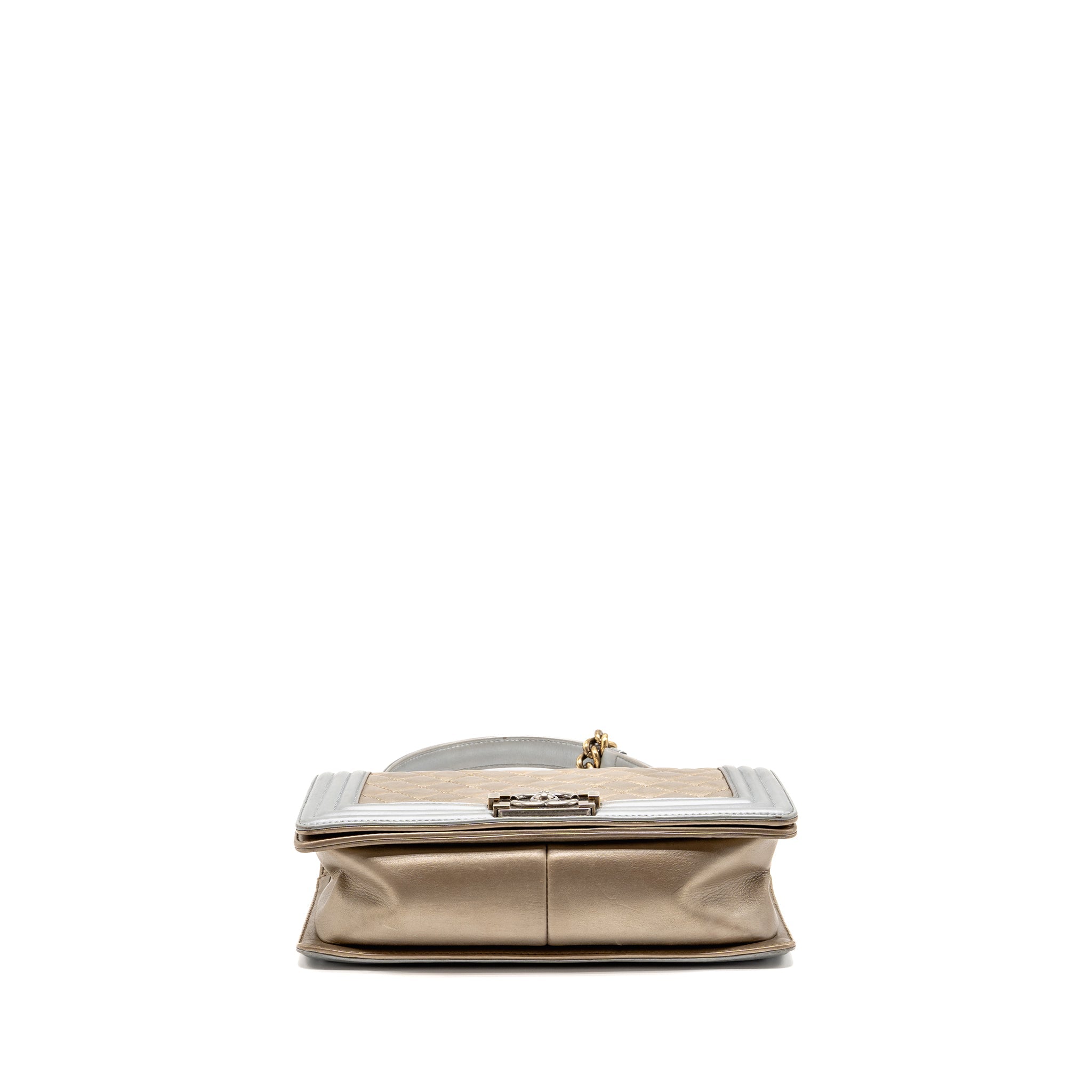 CHANEL MEDIUM BOY BAG METALLIZED CALFSKIN BRONZE/SILVER MULTICOLOURED HARDWARE