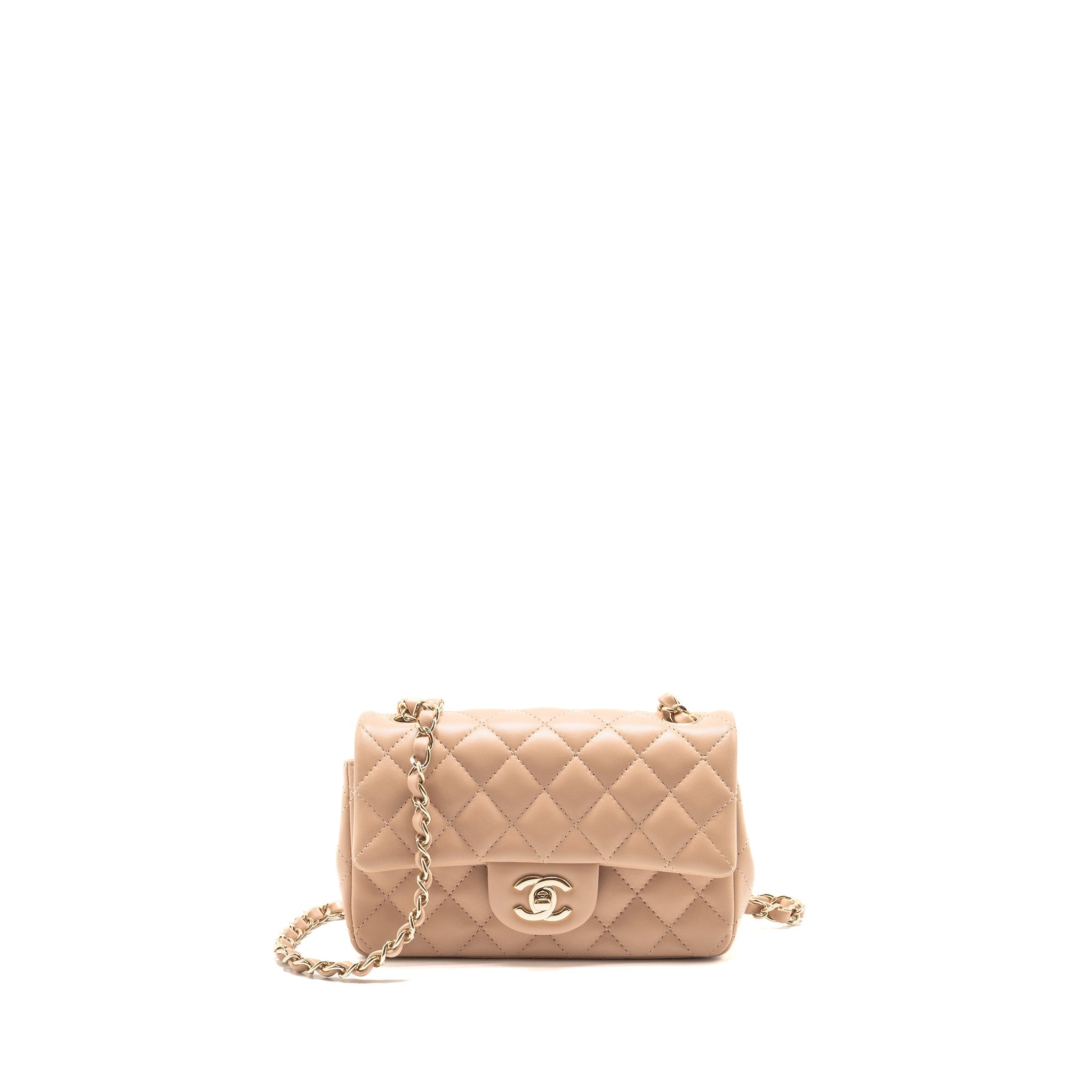 CHANEL MINI RECTANGULAR FLAP BAG LAMBSKIN DARK BEIGE LGHW (MICROCHIP)