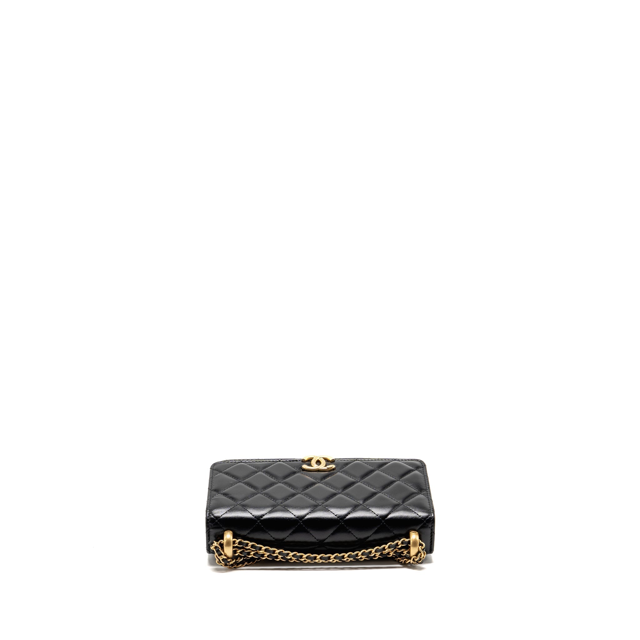 CHANEL GOLD CRUSH WALLET ON CHAIN CALFSKIN BLACK GHW (MICROCHIP)