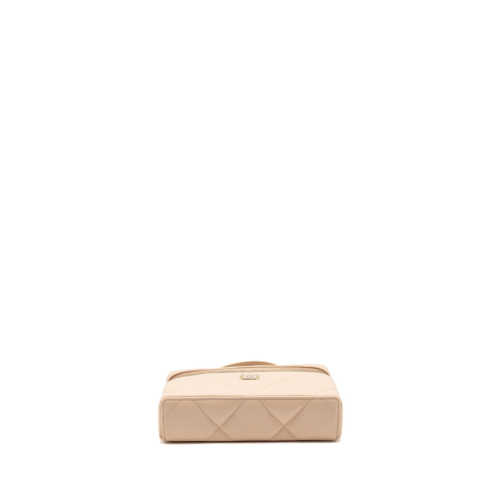 CHANEL 25K CC TOP HANDLE VANITY WITH CHAIN CAVIAR BEIGE LGHW (MICROCHIP)