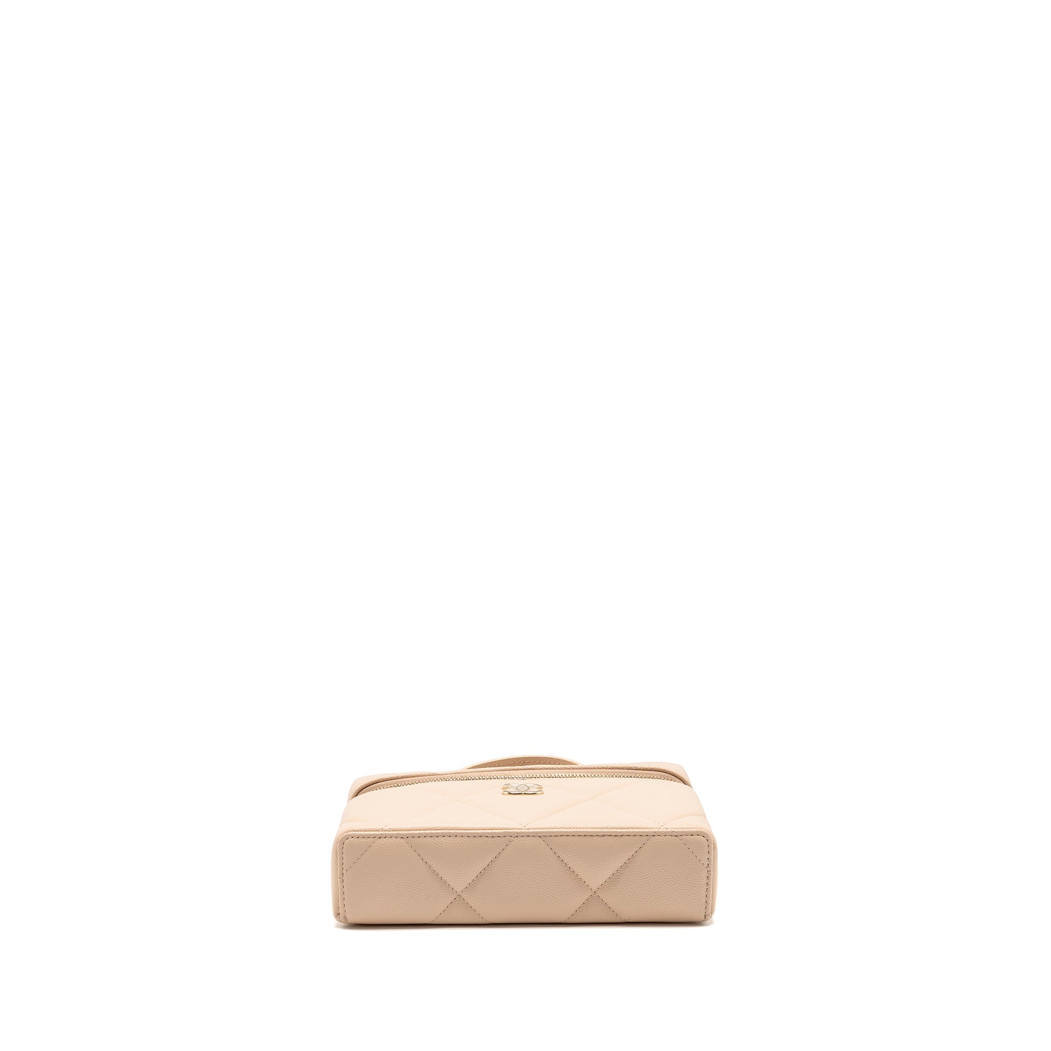 CHANEL 25K CC TOP HANDLE VANITY WITH CHAIN CAVIAR BEIGE LGHW (MICROCHIP)