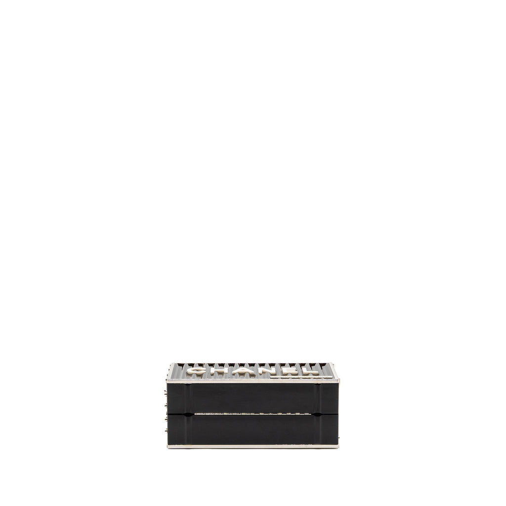 CHANEL 18A PARIS HAMBURG MINAUDIERE SHIPPING CONTAINER EVENING CLUTCH PLEXIGLASS/METAL BLACK SHW