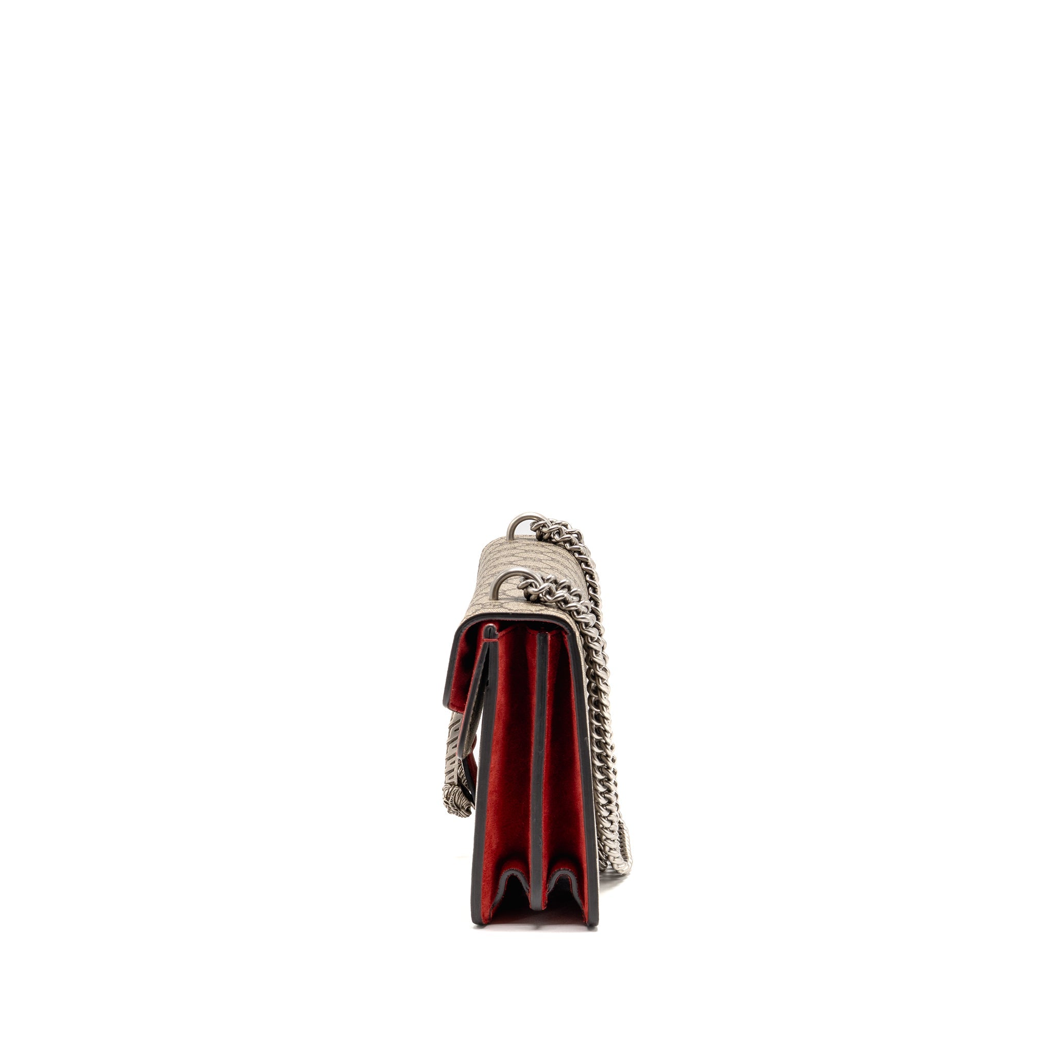 GUCCI SMALL DIONYSUS SHOULDER BAG GG SUPREME CANVAS/SUEDE RED SHW