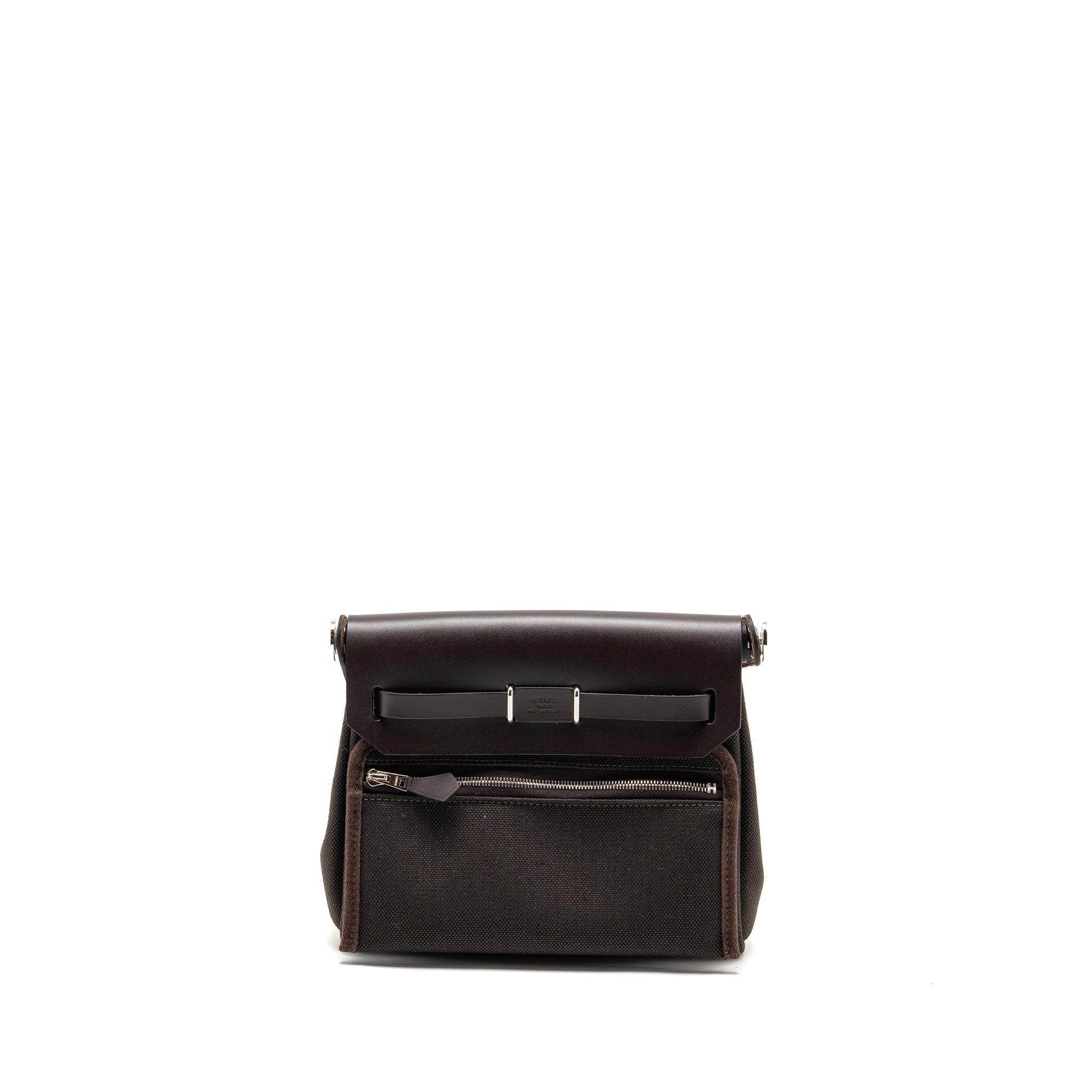 HERMES HERBAG MINI CANVAS/HUNTER LEATHER EBENE SHW