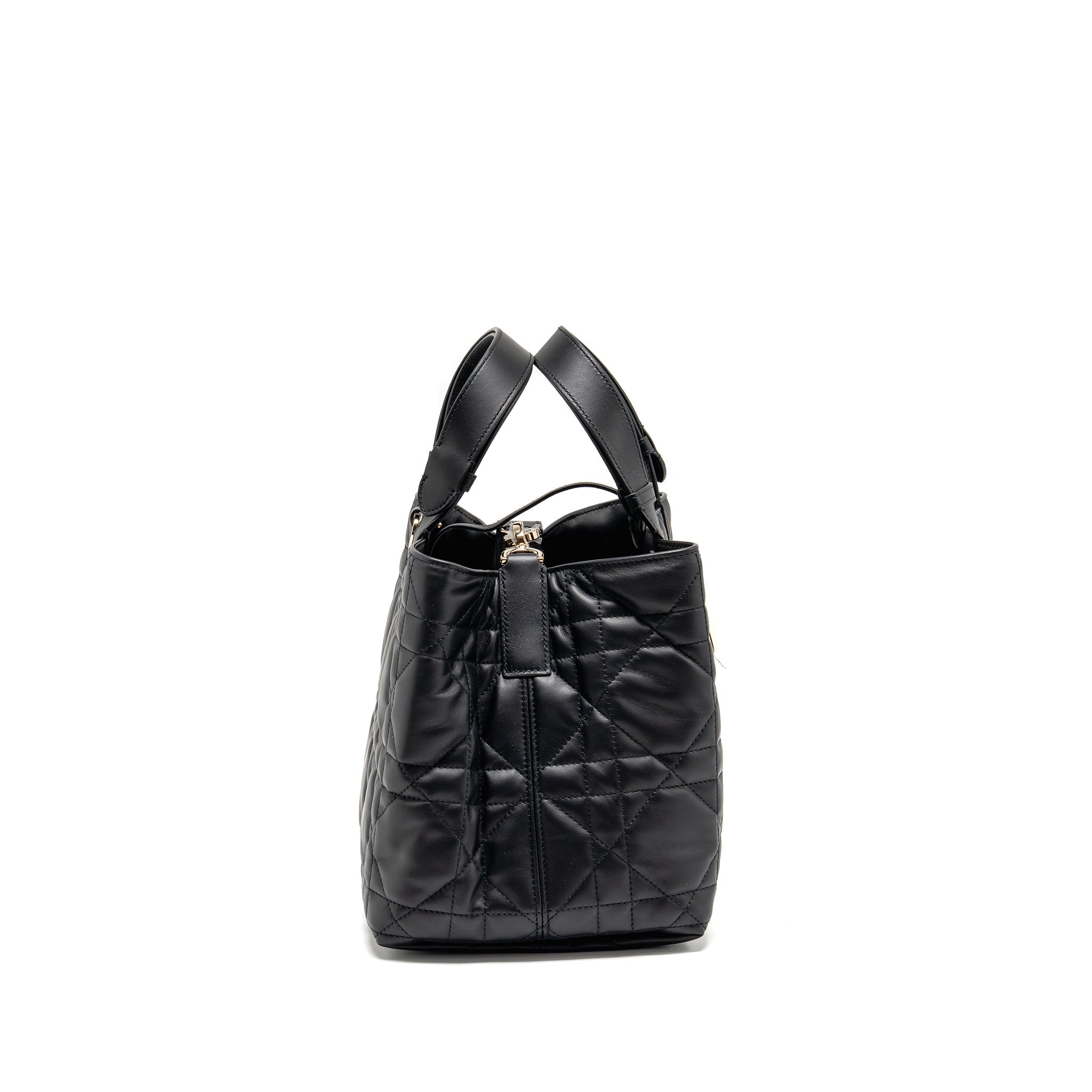 DIOR MEDIUM DIOR TOUJOURS TOTE BAG MACROCANNAGE CALFSKIN BLACK LGHW