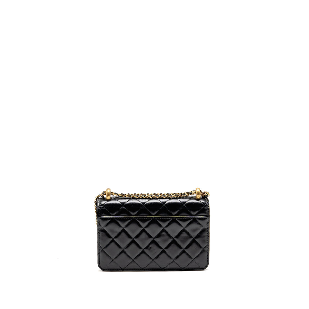 CHANEL GOLD CRUSH WALLET ON CHAIN CALFSKIN BLACK GHW (MICROCHIP)