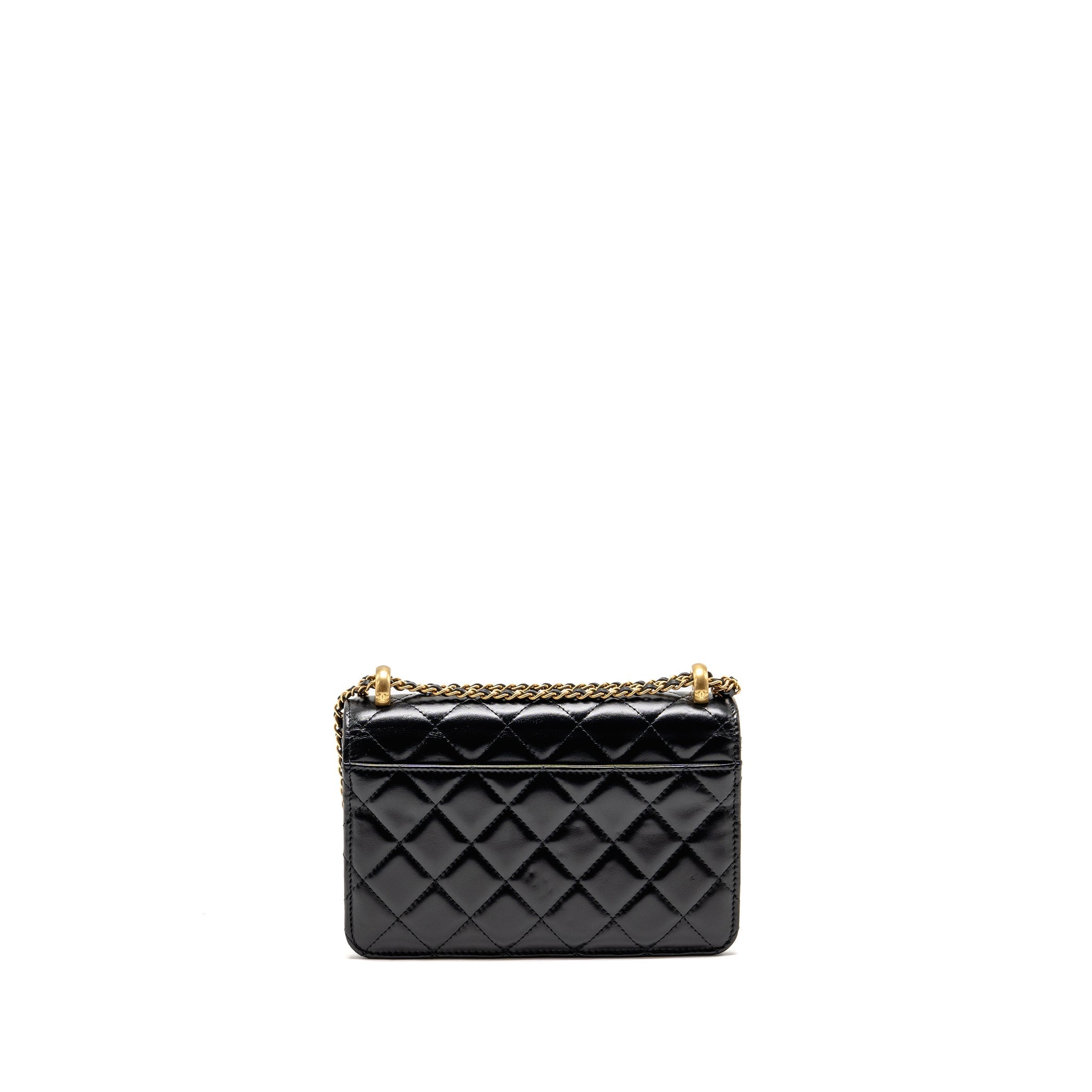 CHANEL GOLD CRUSH WALLET ON CHAIN CALFSKIN BLACK GHW (MICROCHIP)