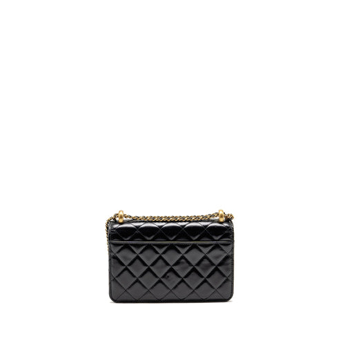 CHANEL GOLD CRUSH WALLET ON CHAIN CALFSKIN BLACK GHW (MICROCHIP)
