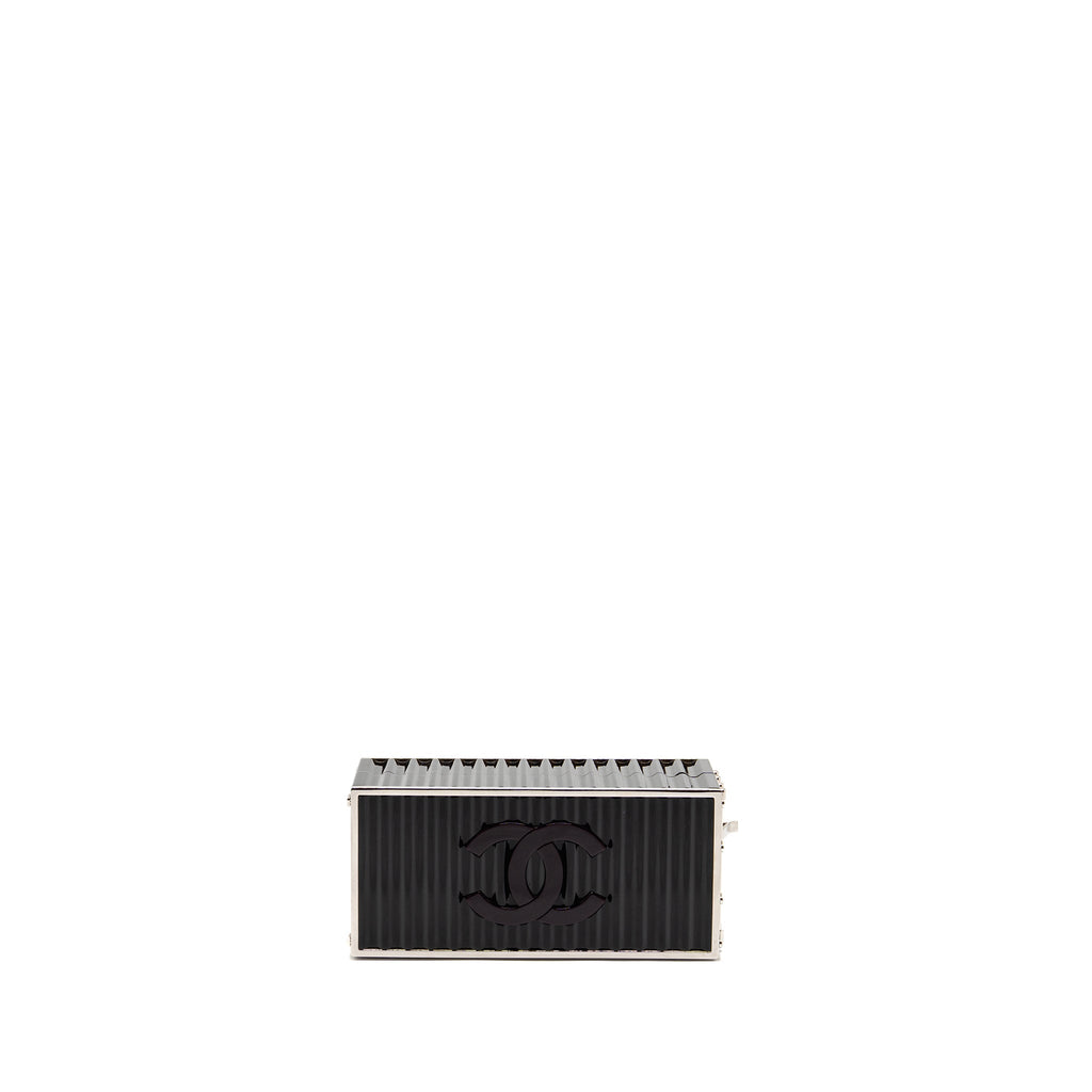 CHANEL 18A PARIS HAMBURG MINAUDIERE SHIPPING CONTAINER EVENING CLUTCH PLEXIGLASS/METAL BLACK SHW