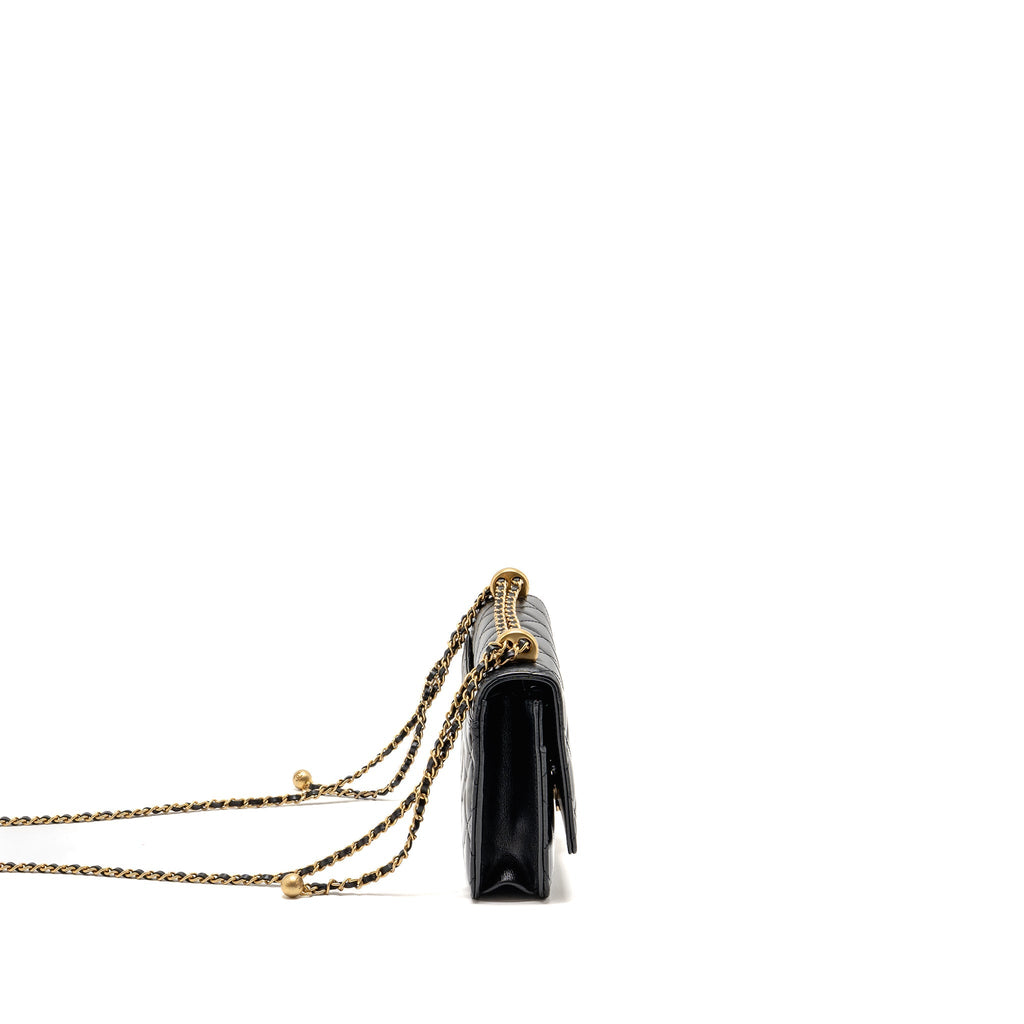 CHANEL GOLD CRUSH WALLET ON CHAIN CALFSKIN BLACK GHW (MICROCHIP)