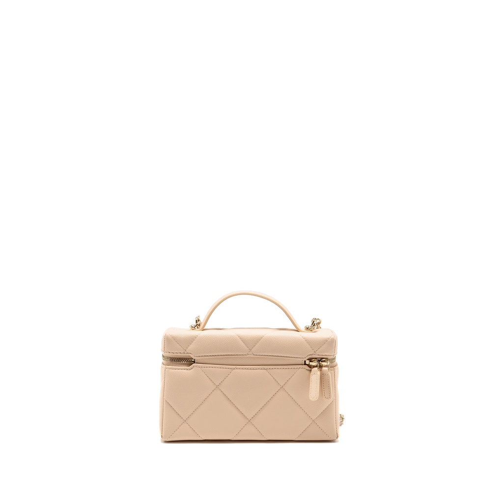 CHANEL 25K CC TOP HANDLE VANITY WITH CHAIN CAVIAR BEIGE LGHW (MICROCHIP)
