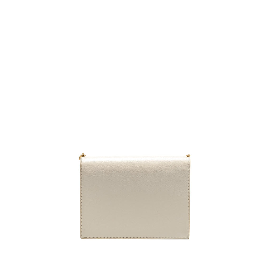 SAINT LAURENT/YSL CASSANDRA CHAIN WALLET GRAINED CALFSKIN CREAMY WHITE GHW