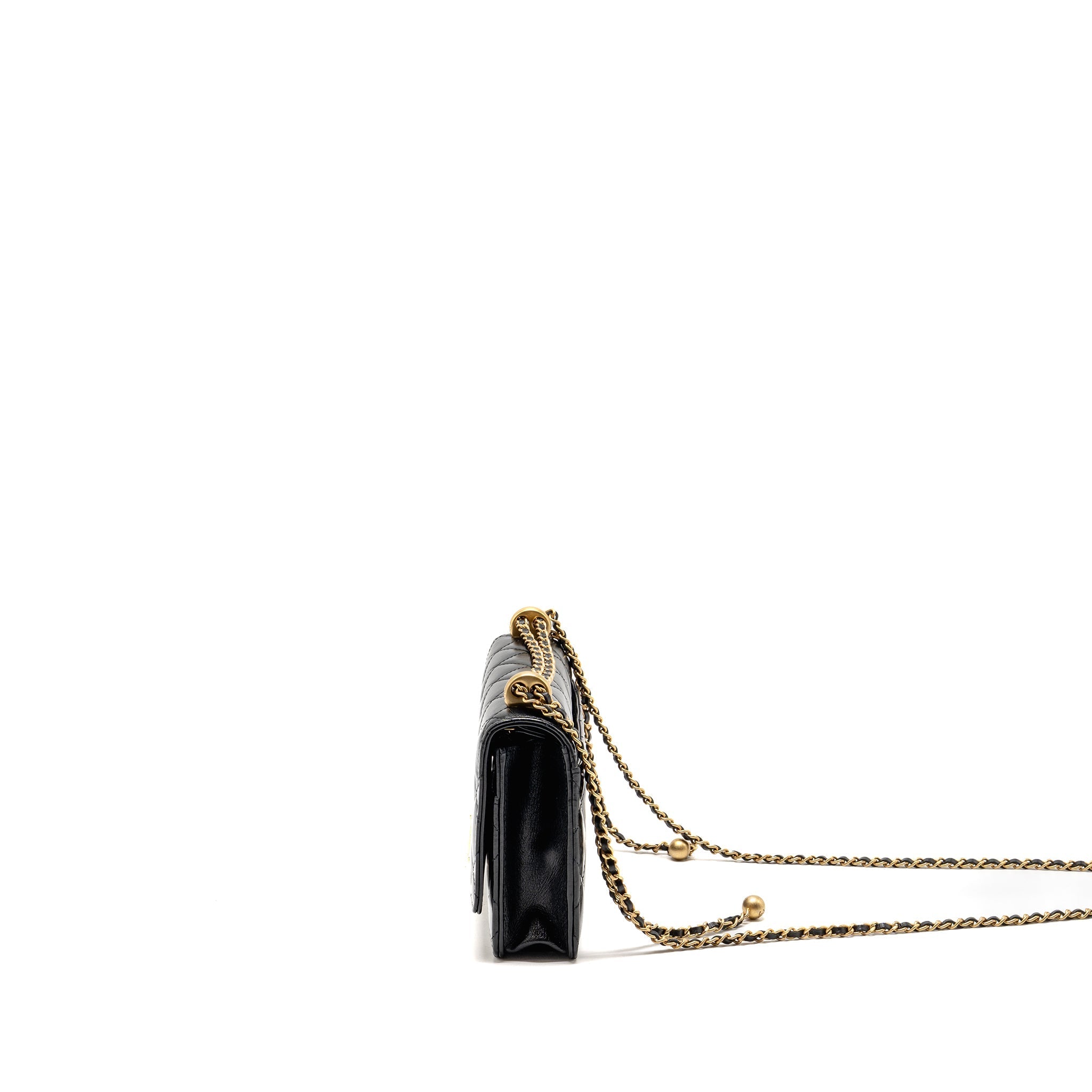 CHANEL GOLD CRUSH WALLET ON CHAIN CALFSKIN BLACK GHW (MICROCHIP)