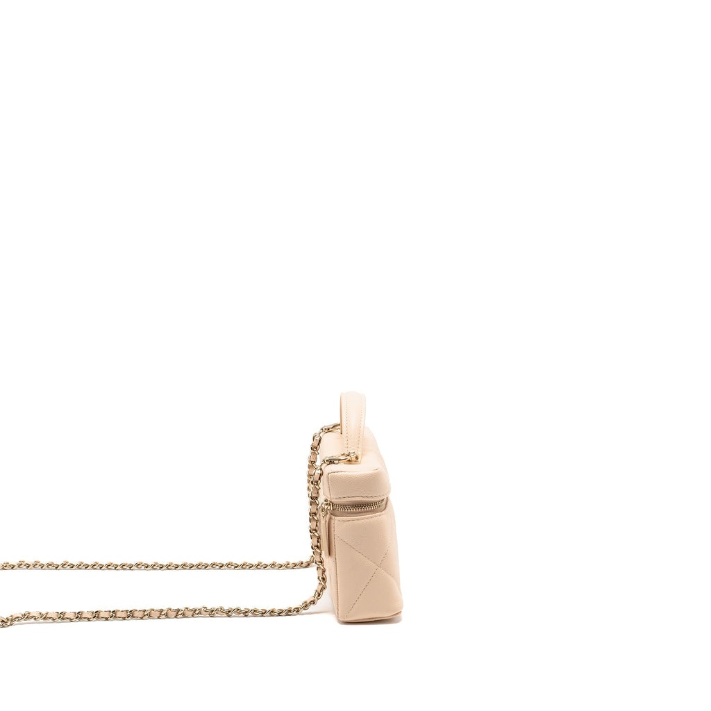 CHANEL 25K CC TOP HANDLE VANITY WITH CHAIN CAVIAR BEIGE LGHW (MICROCHIP)