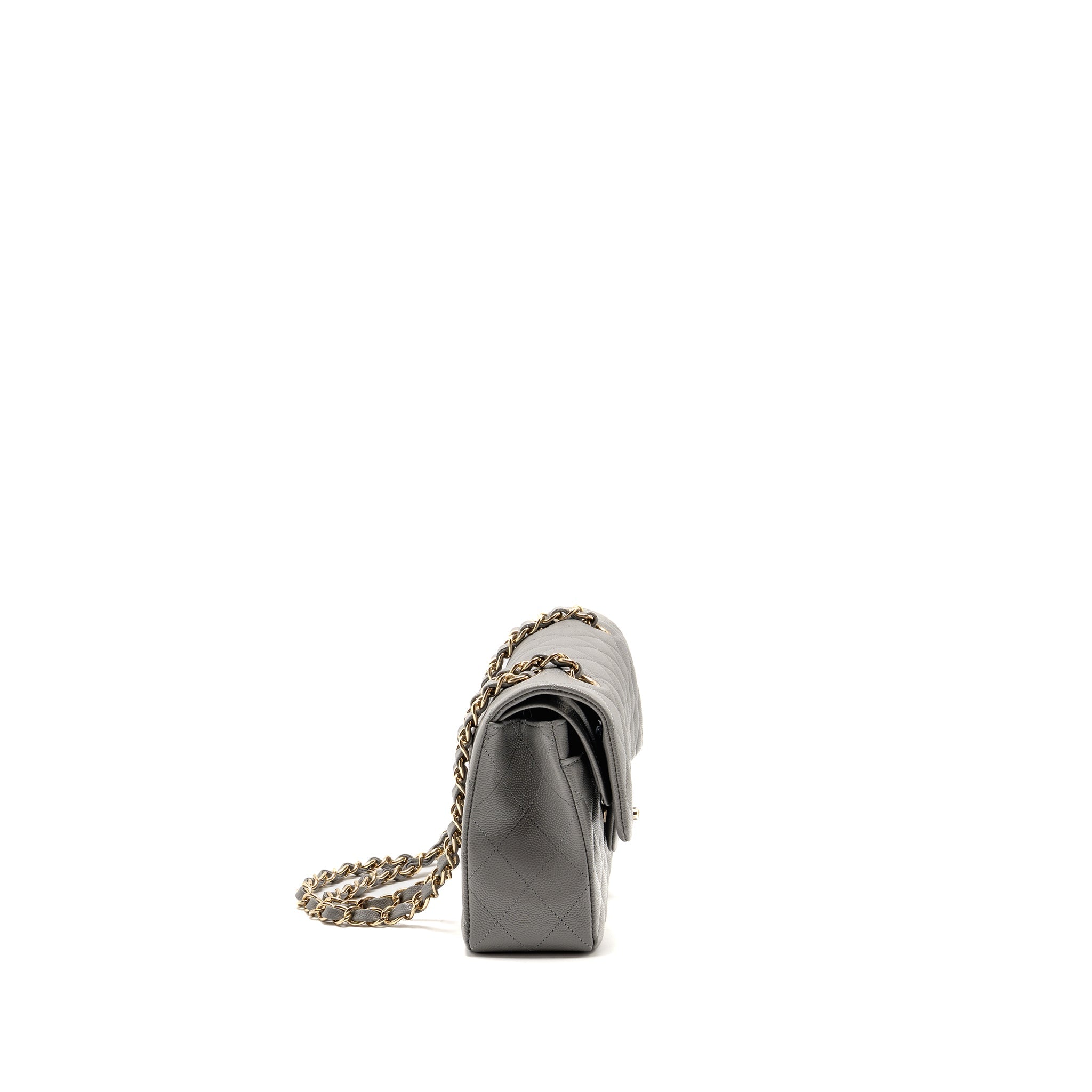 CHANEL SMALL CLASSIC DOUBLE FLAP BAG CAVIAR DARK GREY LGHW (MICROCHIP)