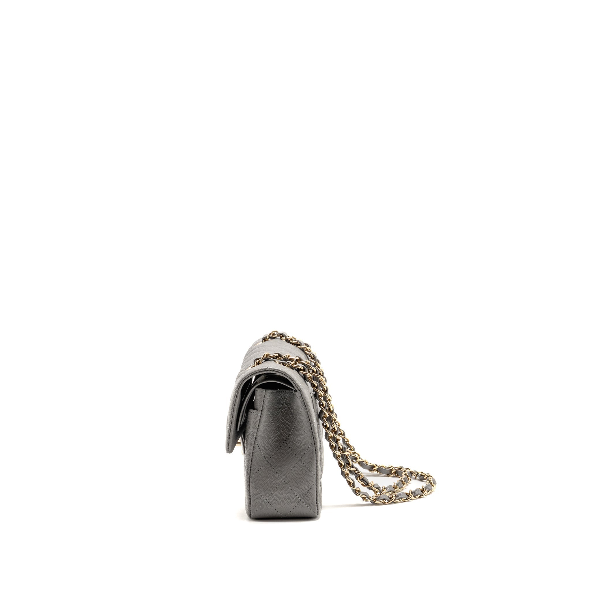 CHANEL SMALL CLASSIC DOUBLE FLAP BAG CAVIAR DARK GREY LGHW (MICROCHIP)