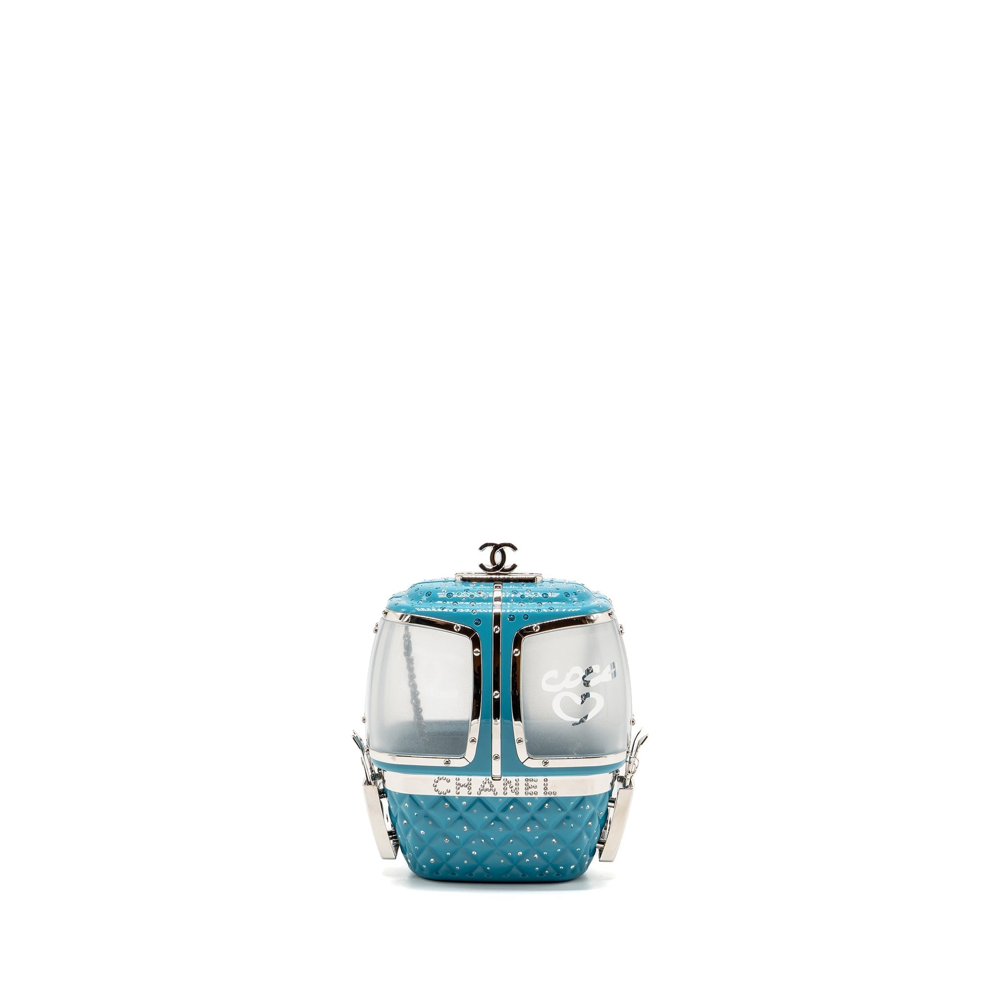 CHANEL 19K MINAUDIERE LIMITED SNOW GONDOLA CLUTCH EVENING BAG ACRYLIC PLASTIC BLUE SHW