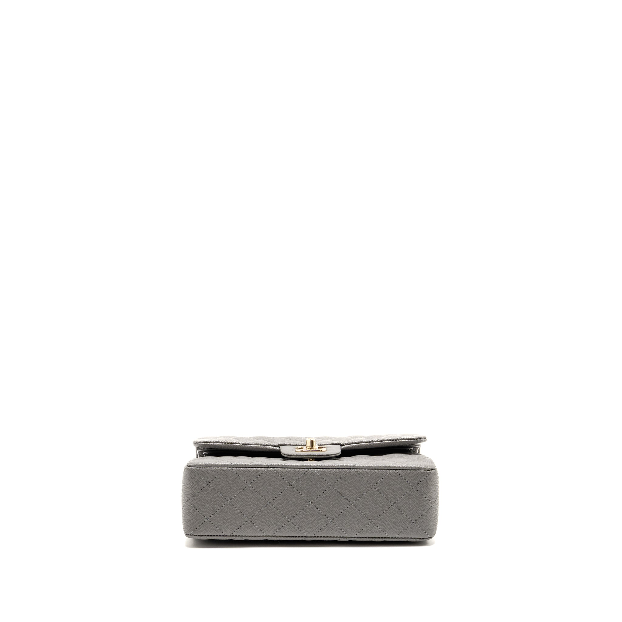 CHANEL SMALL CLASSIC DOUBLE FLAP BAG CAVIAR DARK GREY LGHW (MICROCHIP)