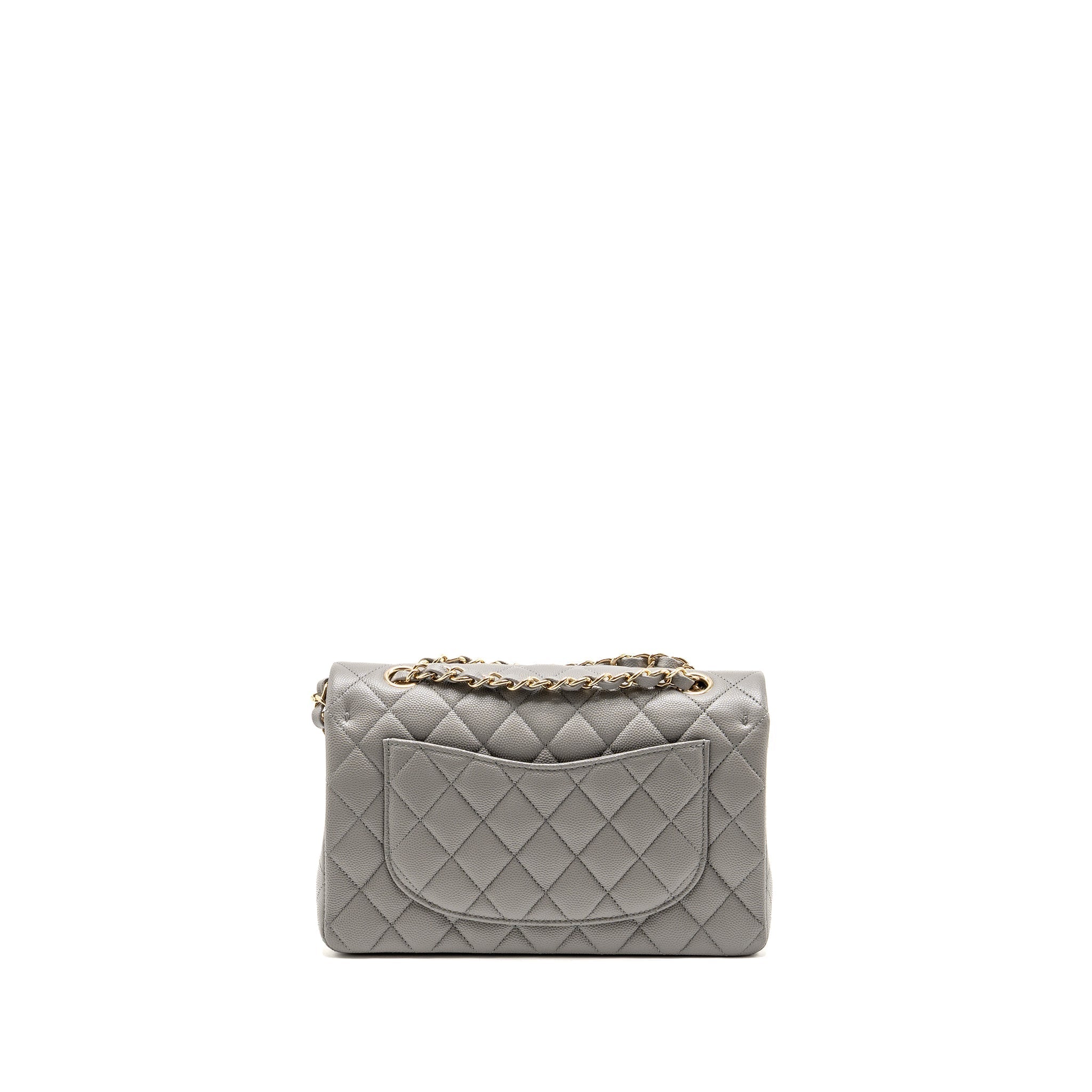 CHANEL SMALL CLASSIC DOUBLE FLAP BAG CAVIAR DARK GREY LGHW (MICROCHIP)