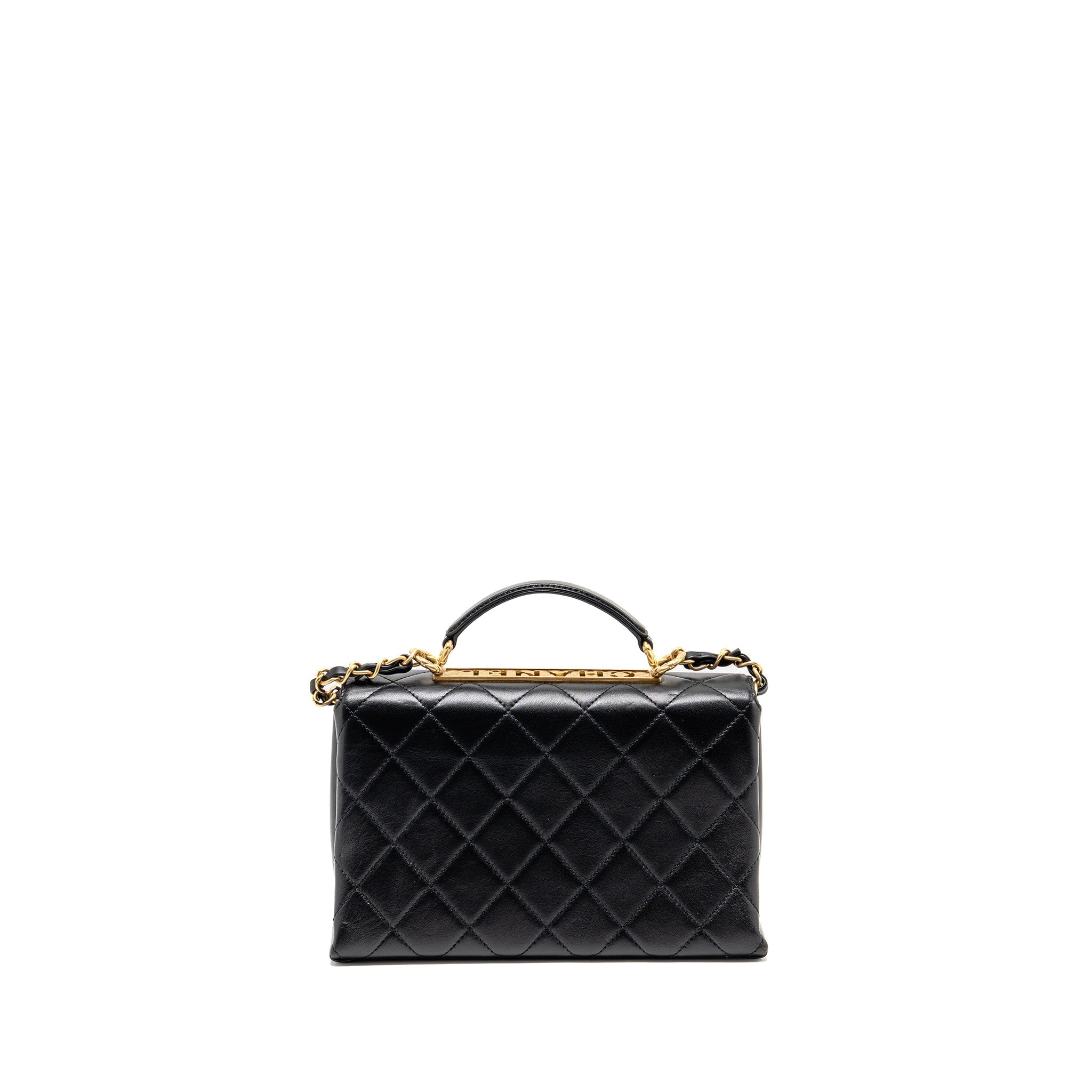 CHANEL MINI TRENDY SPIRIT TOP HANDLE FLAP BAG LAMBSKIN BLACK GHW