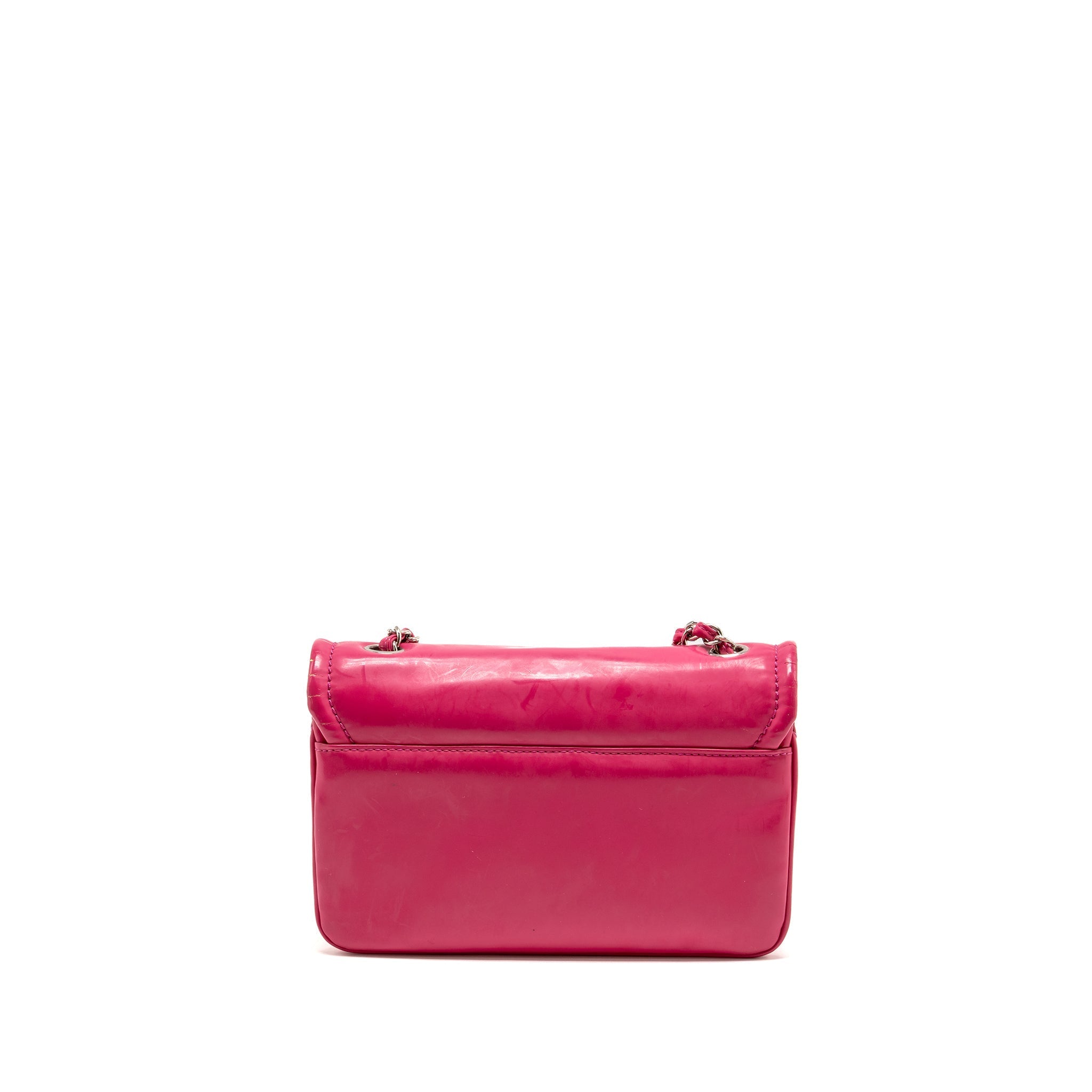 CHANEL SMALL VINYL FLAP BAG WITH CHAIN LEATHER HOT PINK SHW