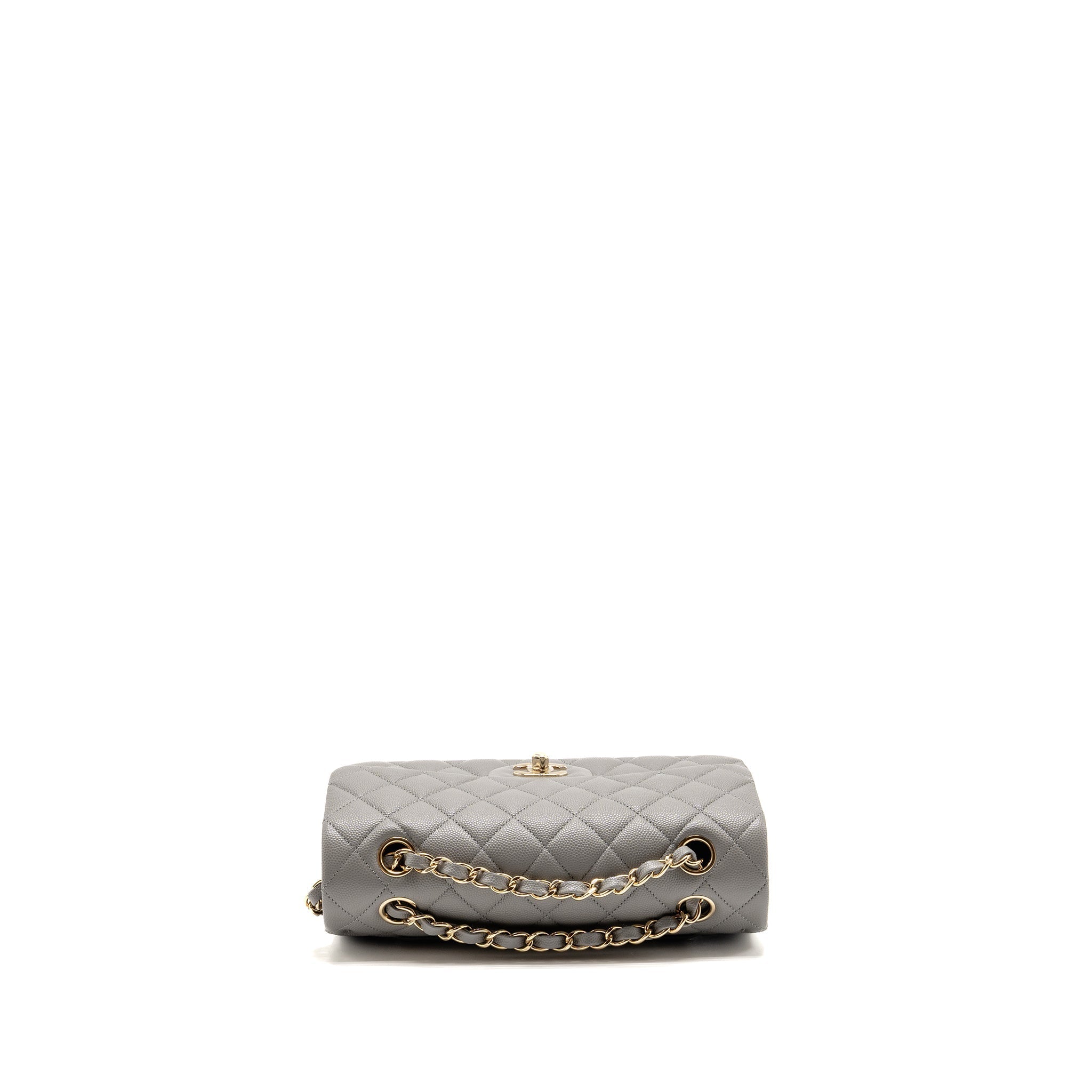 CHANEL SMALL CLASSIC DOUBLE FLAP BAG CAVIAR DARK GREY LGHW (MICROCHIP)
