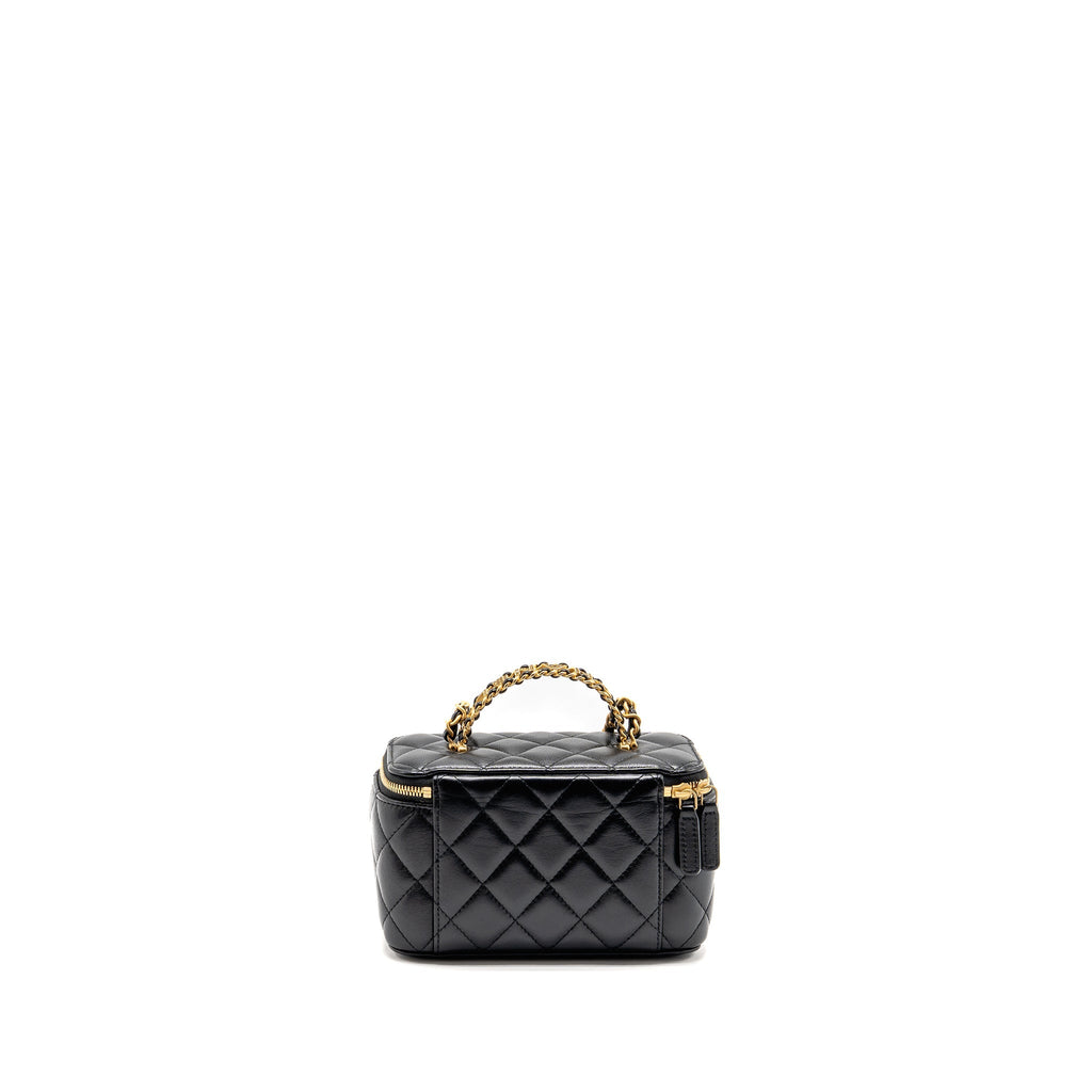 CHANEL LETTER TWIST TOP HANDLE LONG VANITY WITH CHAIN LAMBSKIN BLACK GHW (MICROCHIP)