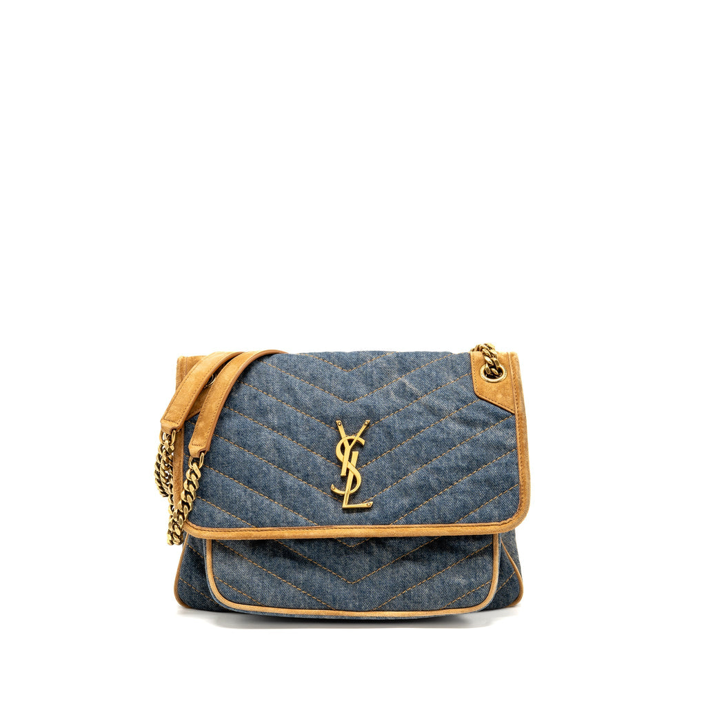 SAINT LAURENT/YSL NIKI SHOULDER BAG DENIM BLUE/ CINNAMON GHW