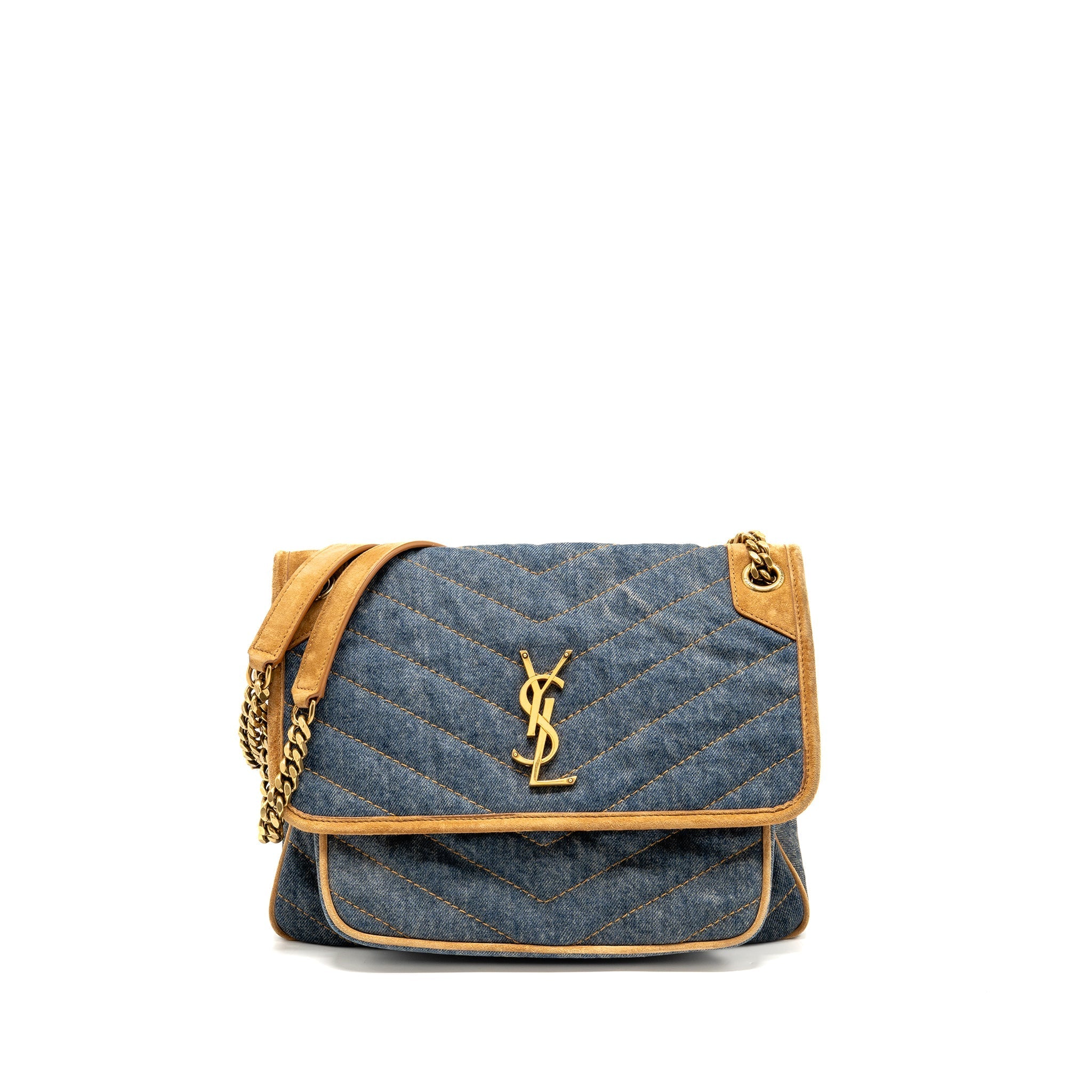 SAINT LAURENT/YSL NIKI SHOULDER BAG DENIM BLUE/ CINNAMON GHW