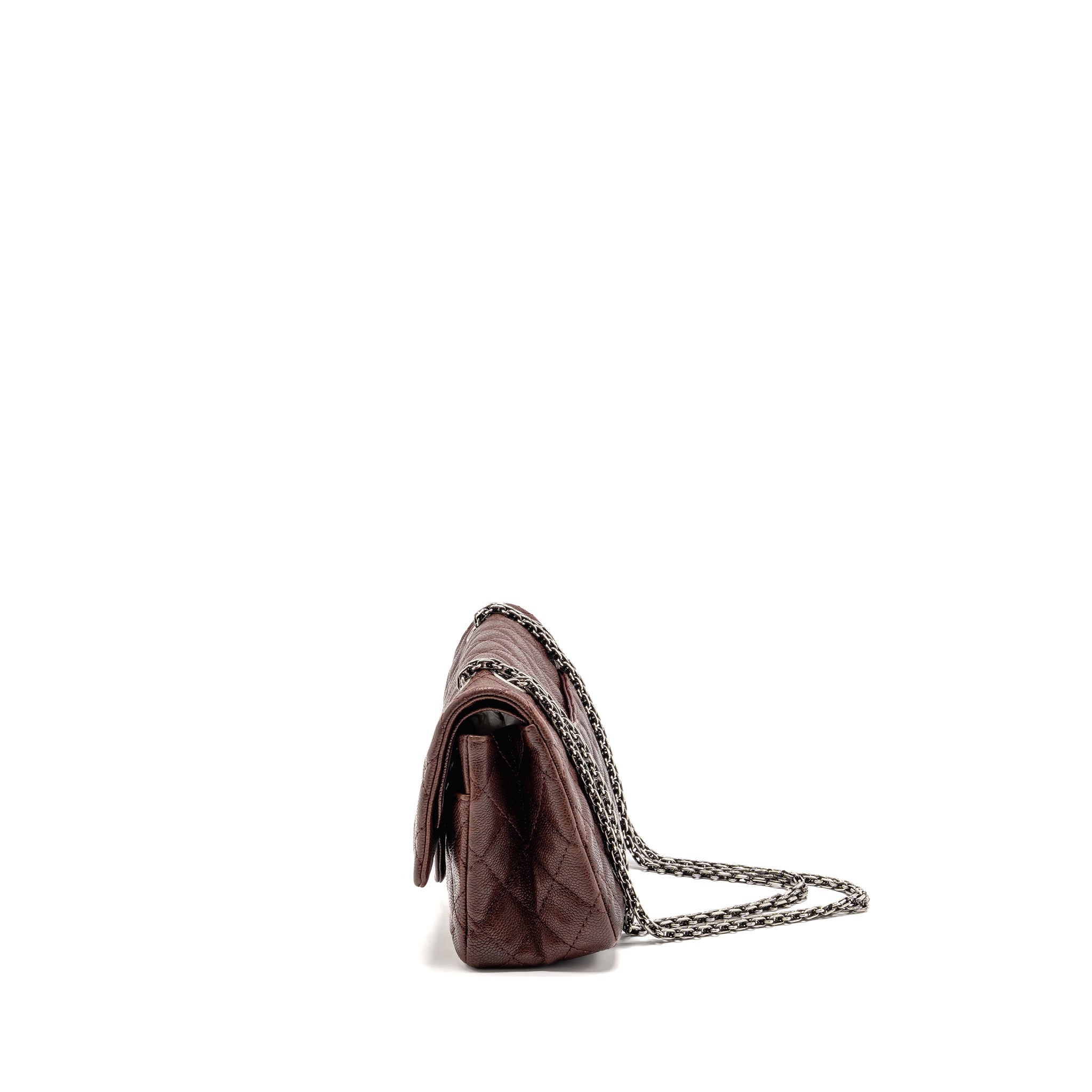 CHANEL SMALL 2.55 REISSUE DOUBLE FLAP BAG SHINY GRAINED CALFSKIN BURGUNDY SHW