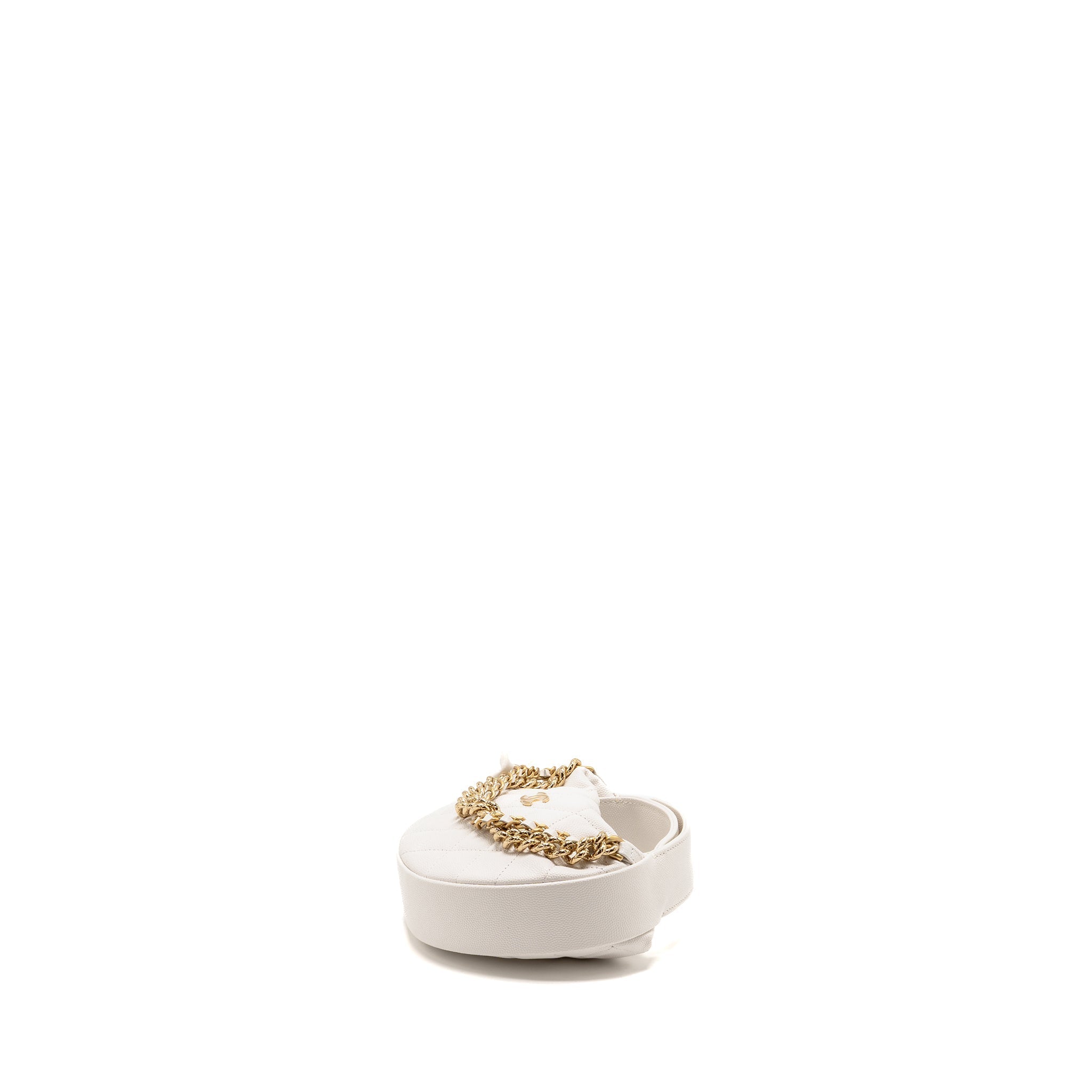 CHANEL 24S MINI ROUND BOW POUCH BAG WITH CHAIN CAVIAR WHITE GHW (MICROCHIP)
