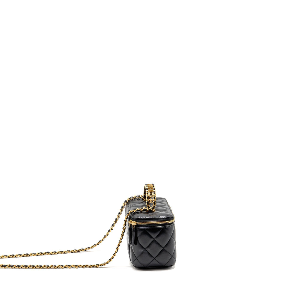 CHANEL LETTER TWIST TOP HANDLE LONG VANITY WITH CHAIN LAMBSKIN BLACK GHW (MICROCHIP)