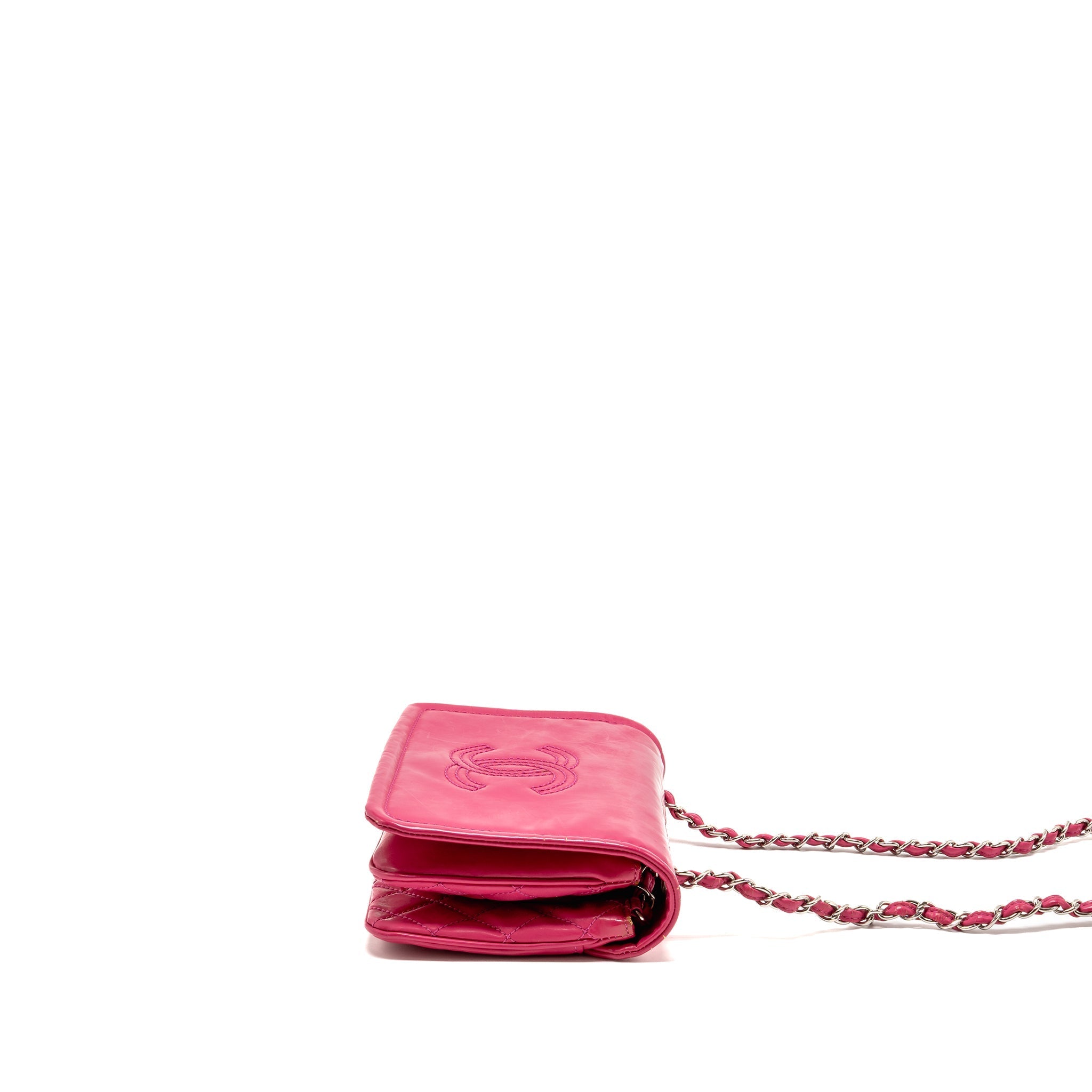 CHANEL SMALL VINYL FLAP BAG WITH CHAIN LEATHER HOT PINK SHW
