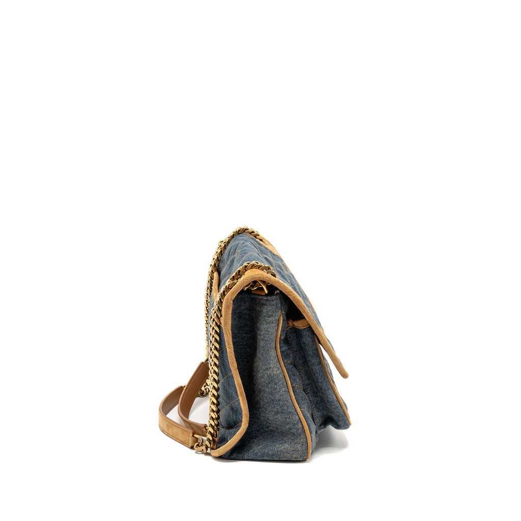 SAINT LAURENT/YSL NIKI SHOULDER BAG DENIM BLUE/ CINNAMON GHW