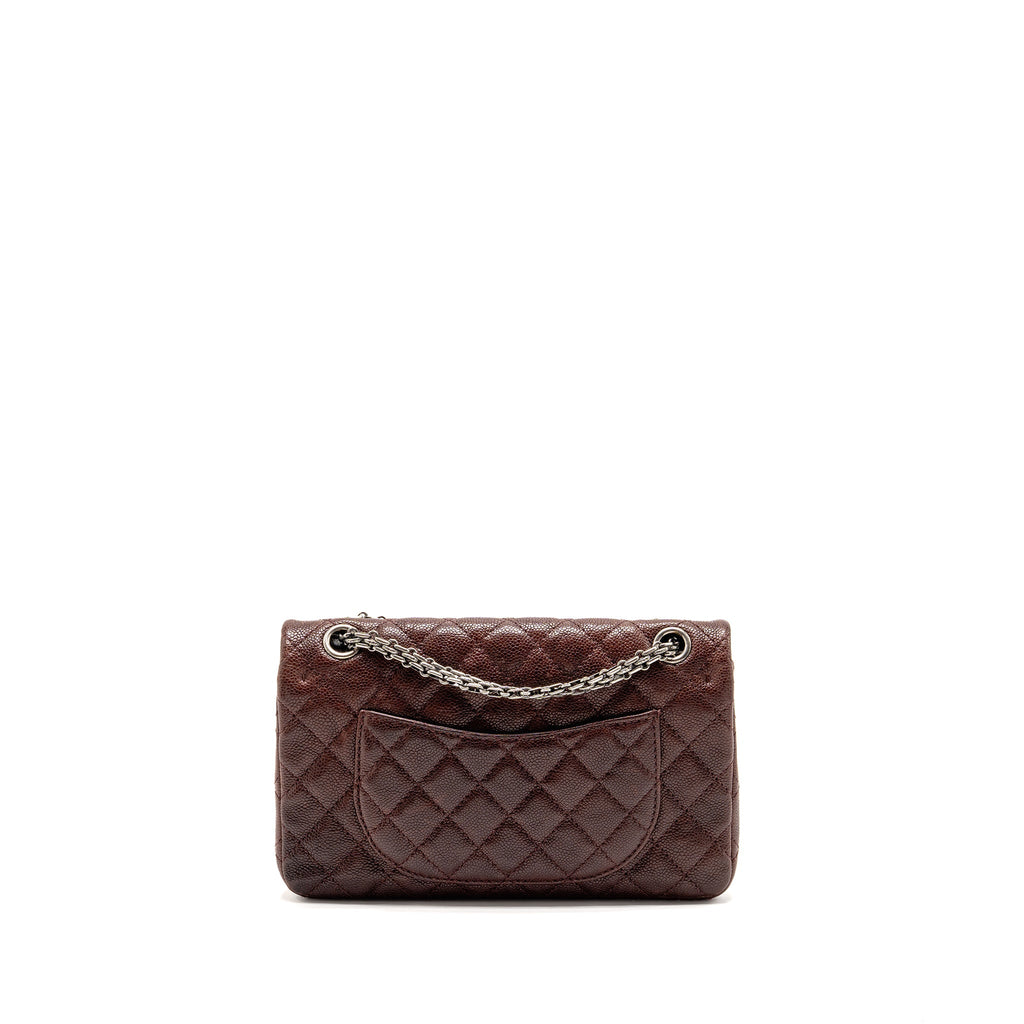CHANEL SMALL 2.55 REISSUE DOUBLE FLAP BAG SHINY GRAINED CALFSKIN BURGUNDY SHW