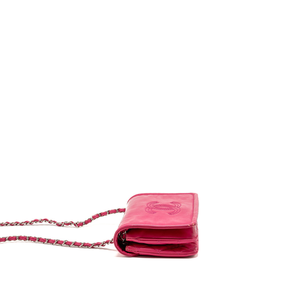 CHANEL SMALL VINYL FLAP BAG WITH CHAIN LEATHER HOT PINK SHW