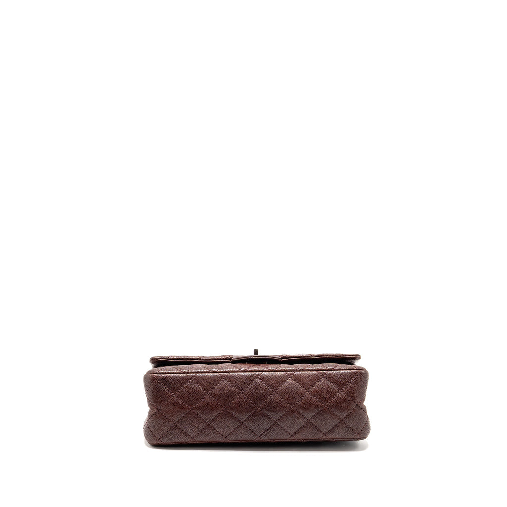CHANEL SMALL 2.55 REISSUE DOUBLE FLAP BAG SHINY GRAINED CALFSKIN BURGUNDY SHW